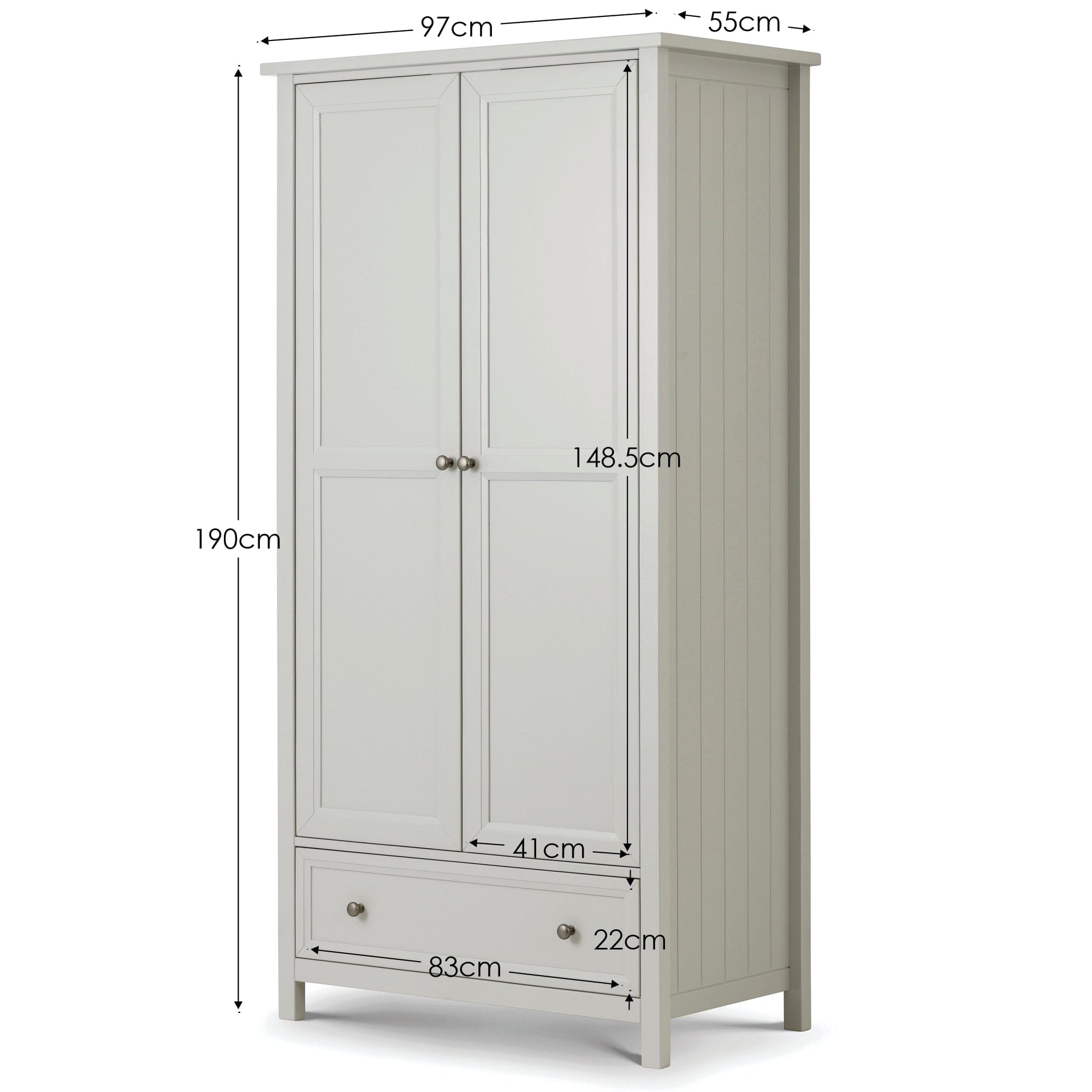 Maine 2 Door Combination Wardrobe - Dove Grey – Julian Bowen, view 3