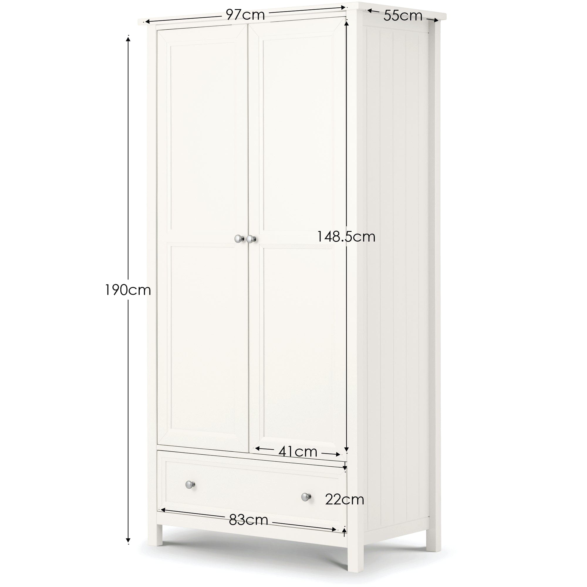 Maine 2 Door Combination Wardrobe - Surf White – Julian Bowen, view 3