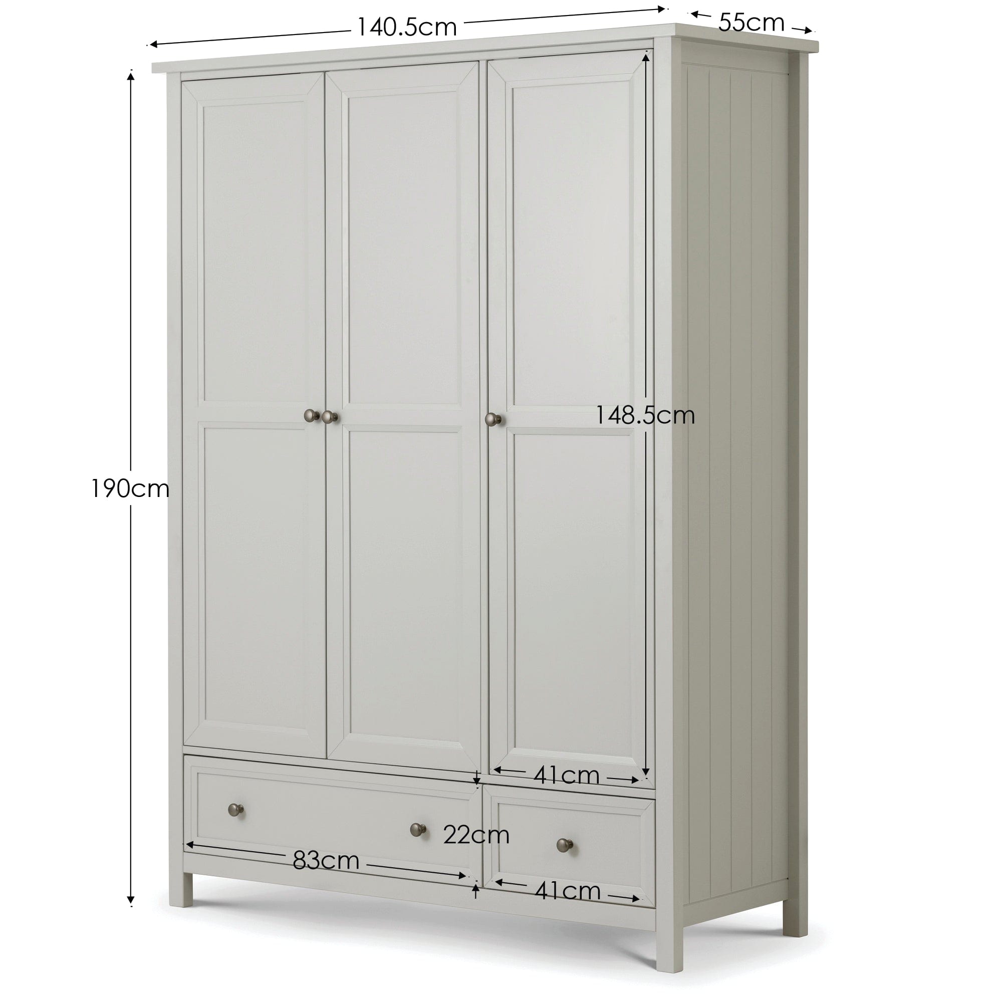 Maine 3 Door Combination Wardrobe - Dove Grey – Julian Bowen, view 2
