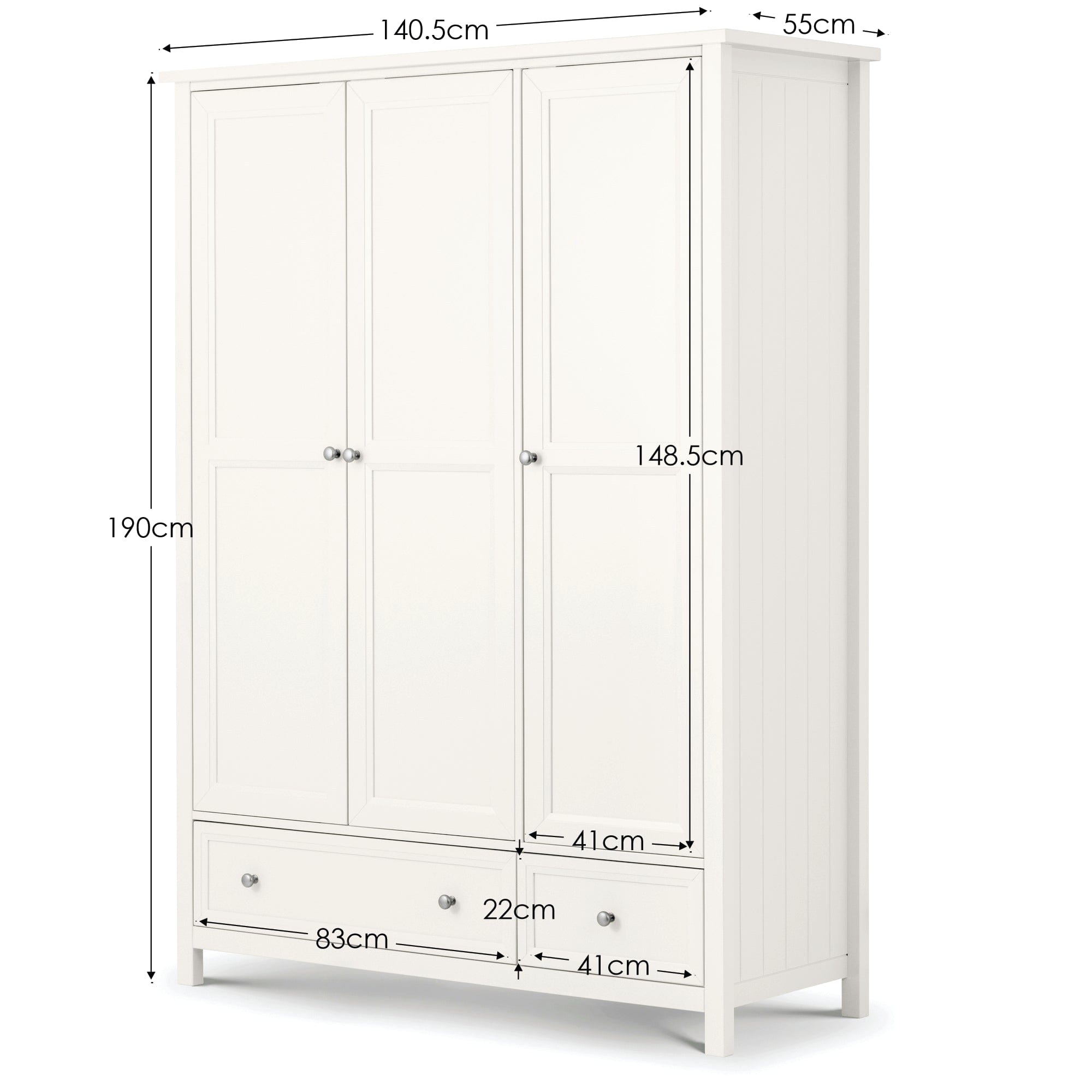 Maine 3 Door Combination Wardrobe - Surf White – Julian Bowen, view 3