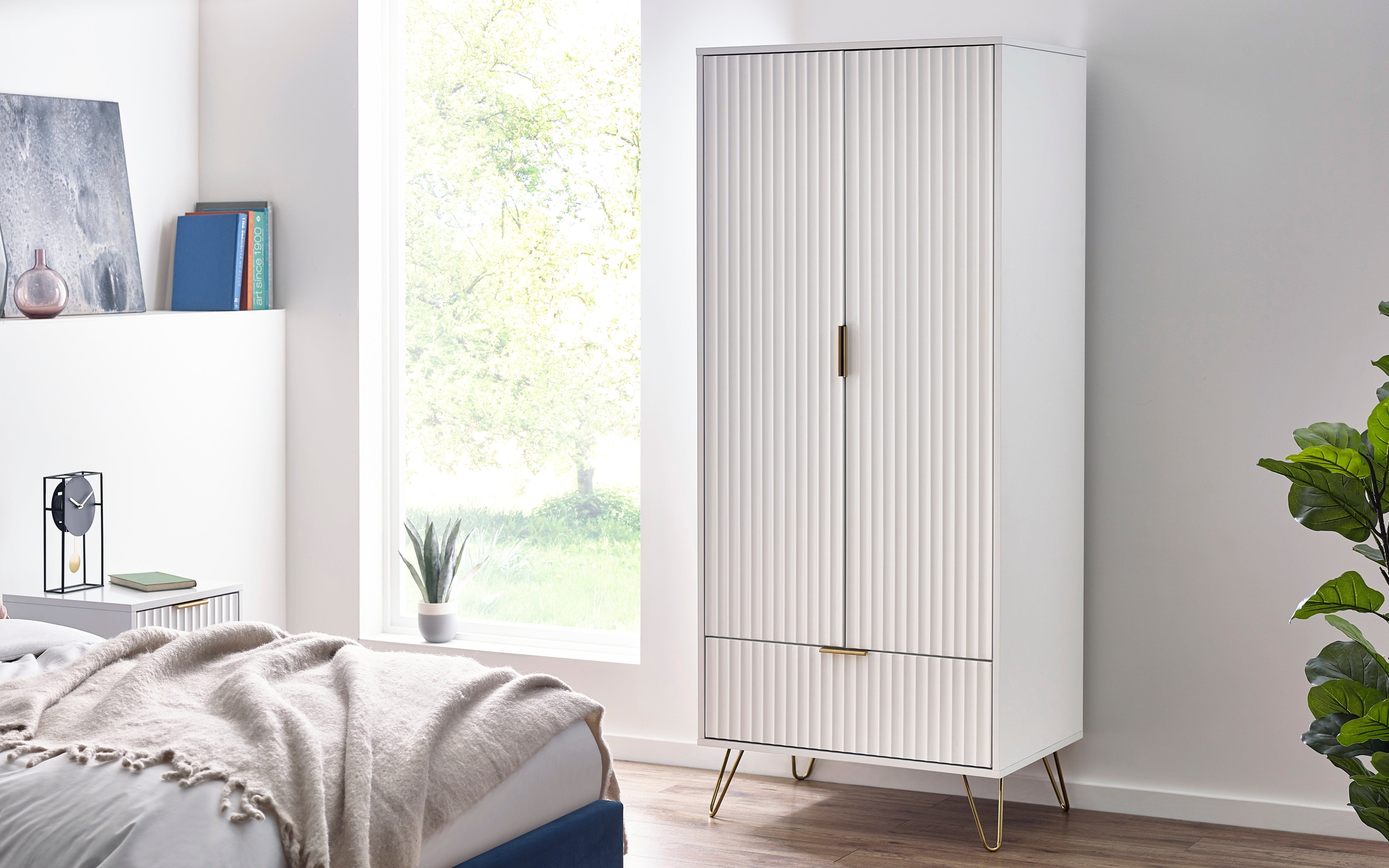 Murano 2 Door 1 Drawer Wardrobe - Matt White – Julian Bowen, view 5