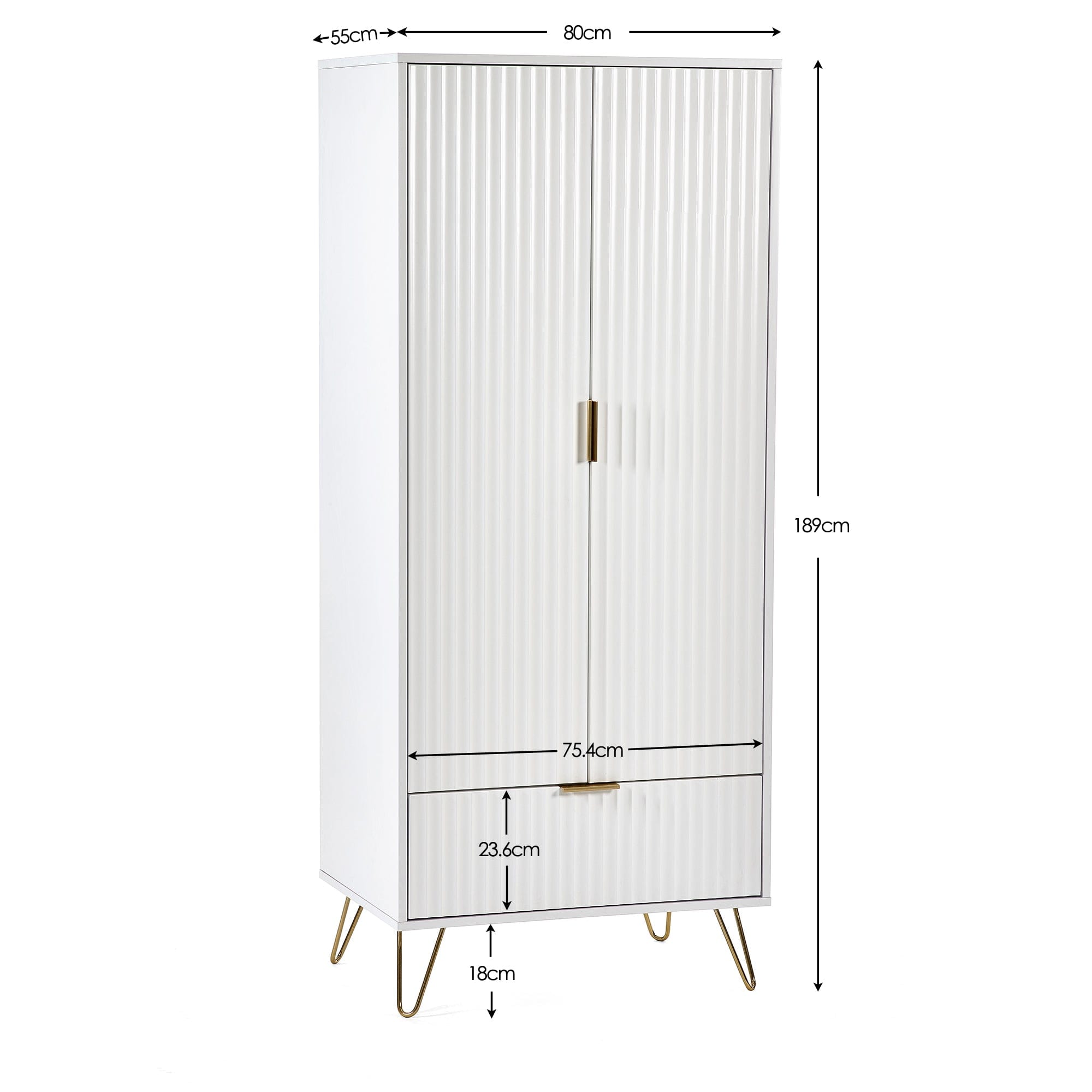Murano 2 Door 1 Drawer Wardrobe - Matt White – Julian Bowen, view 4