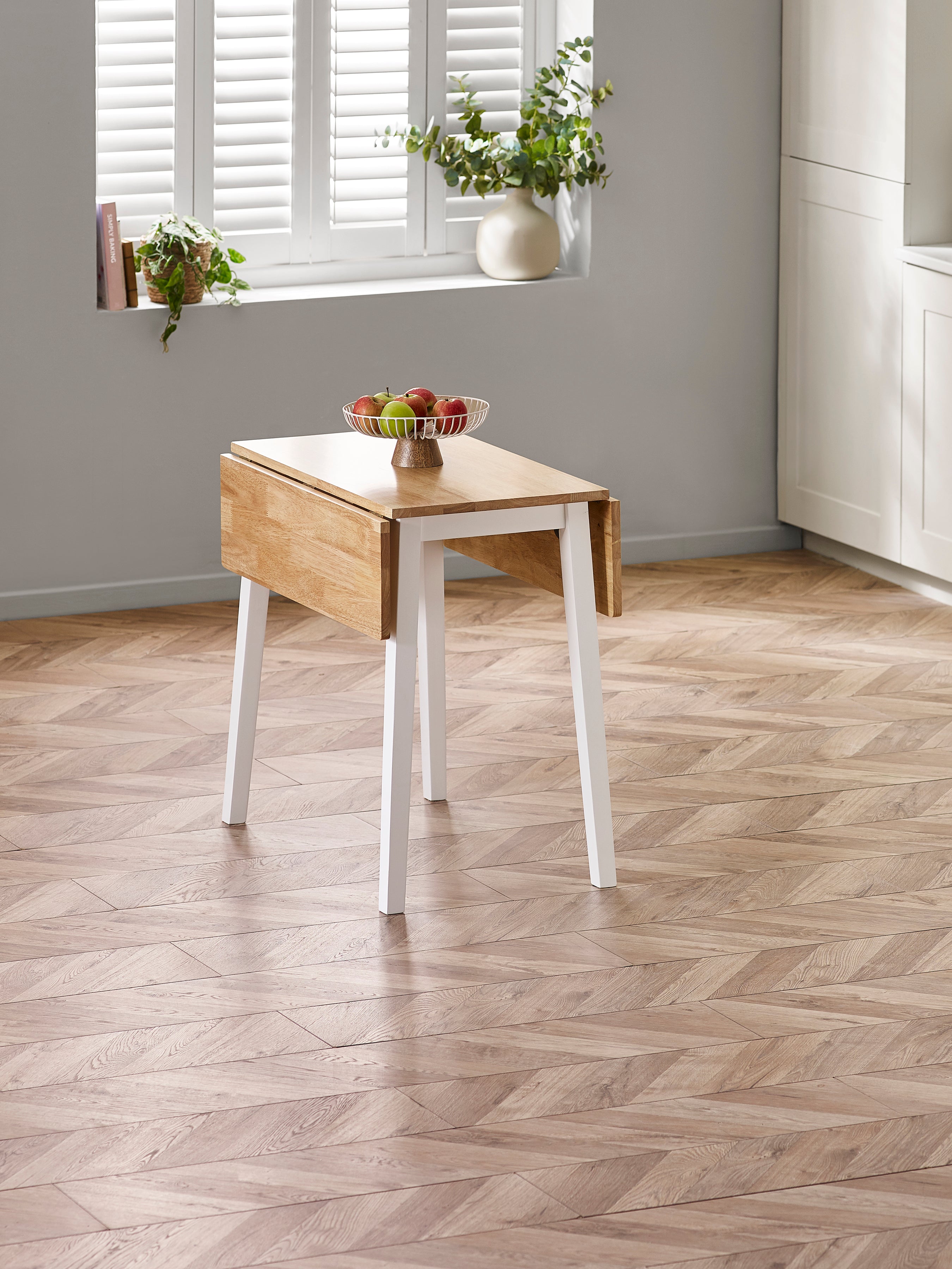 Linwood White and Oak 75cm Drop Leaf Square Extending Dining Table – Julian Bowen, view 2