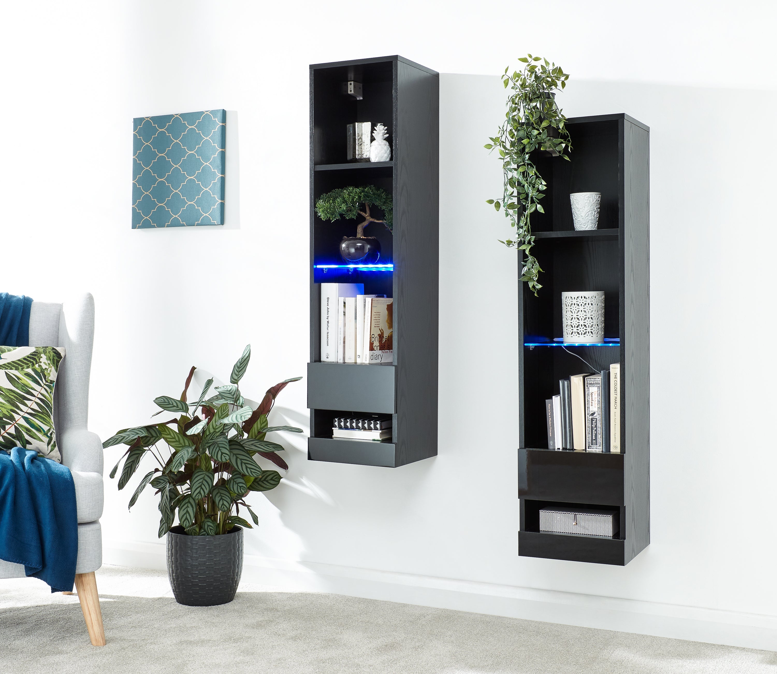 Galicia Tall Shelf Unit With Led Black – GFW, view 10