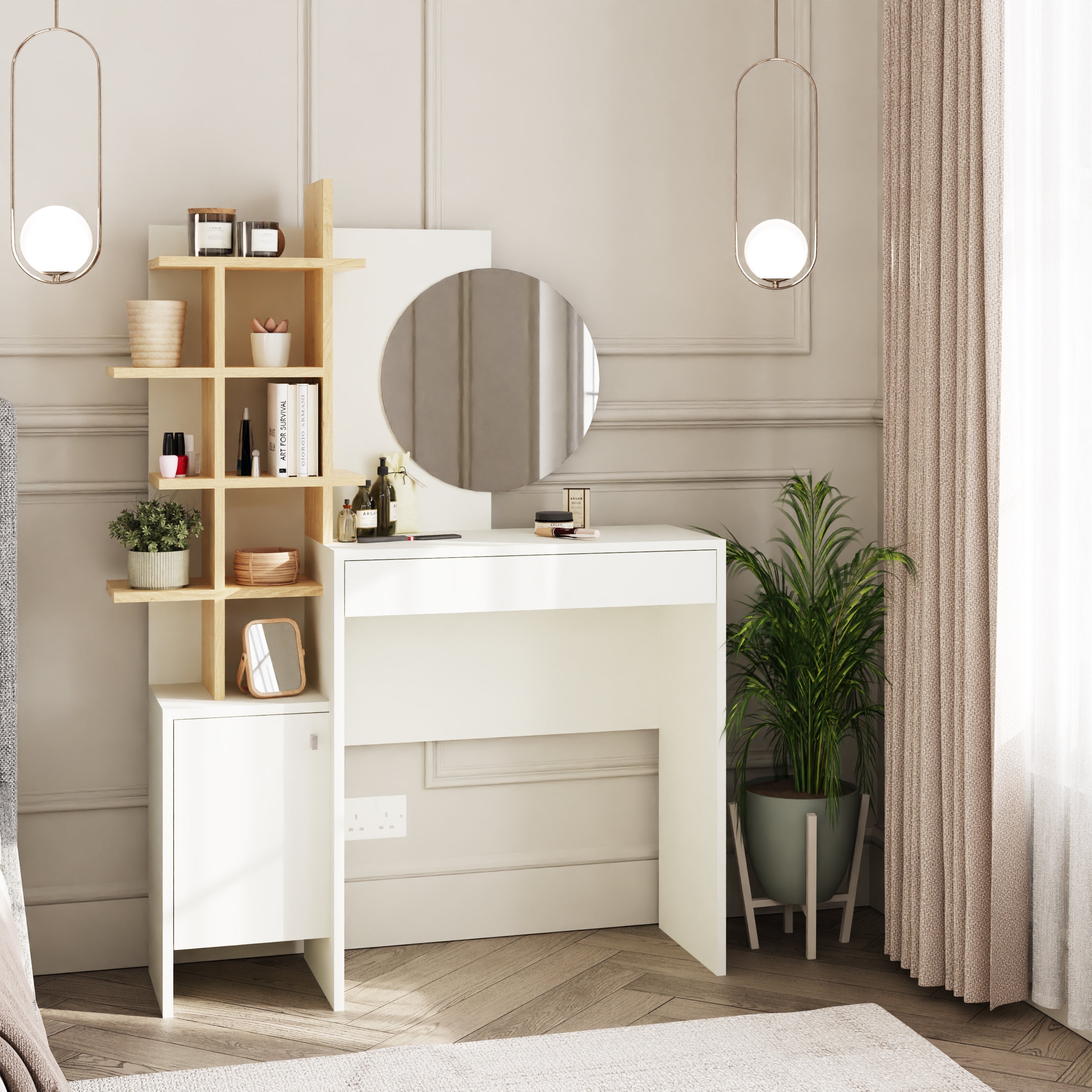 Freyja Dressing Table White/Oak – GFW, view 2