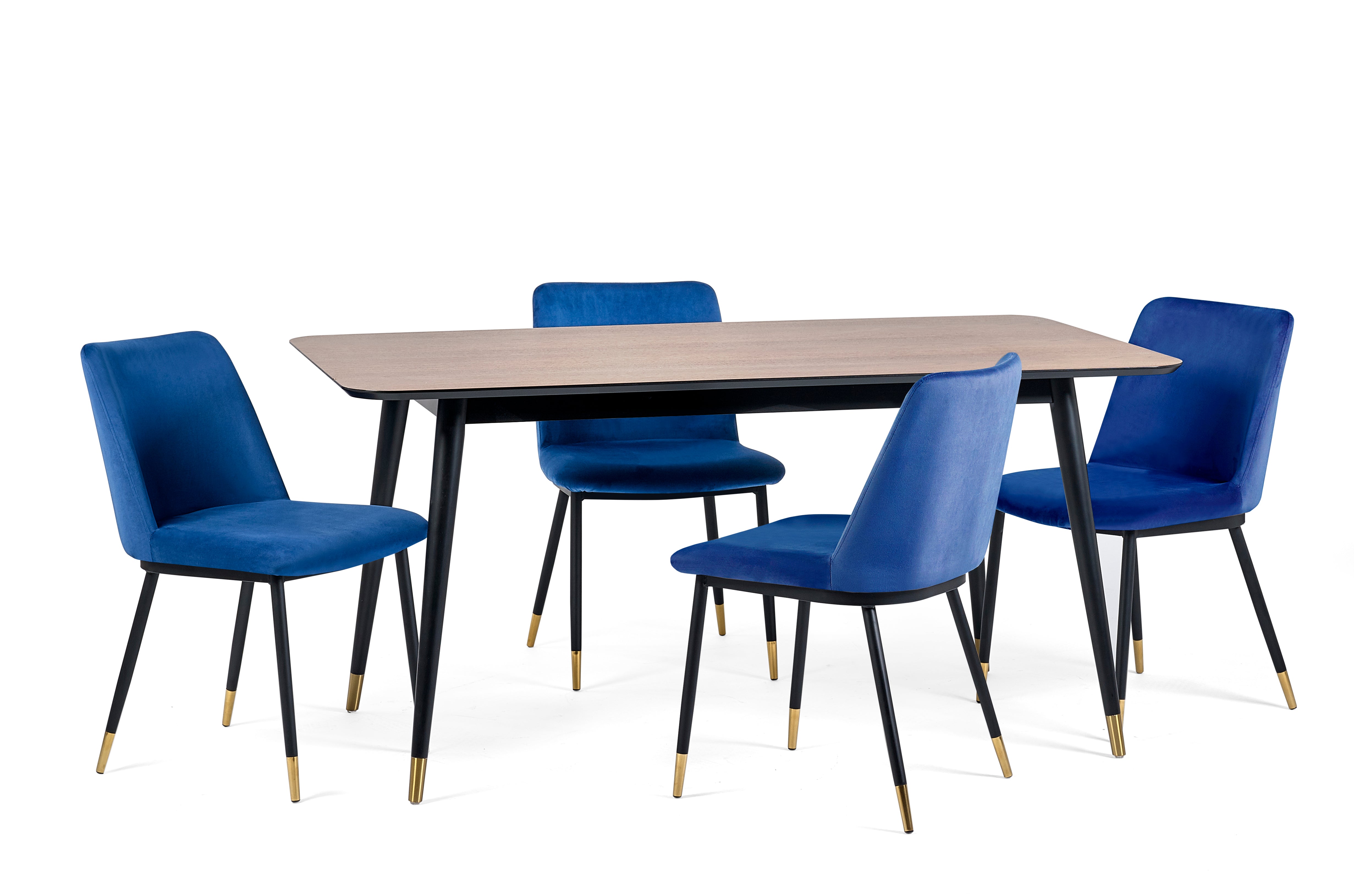 Findlay Rectangular Table and 4 Blue Delaunay Chairs