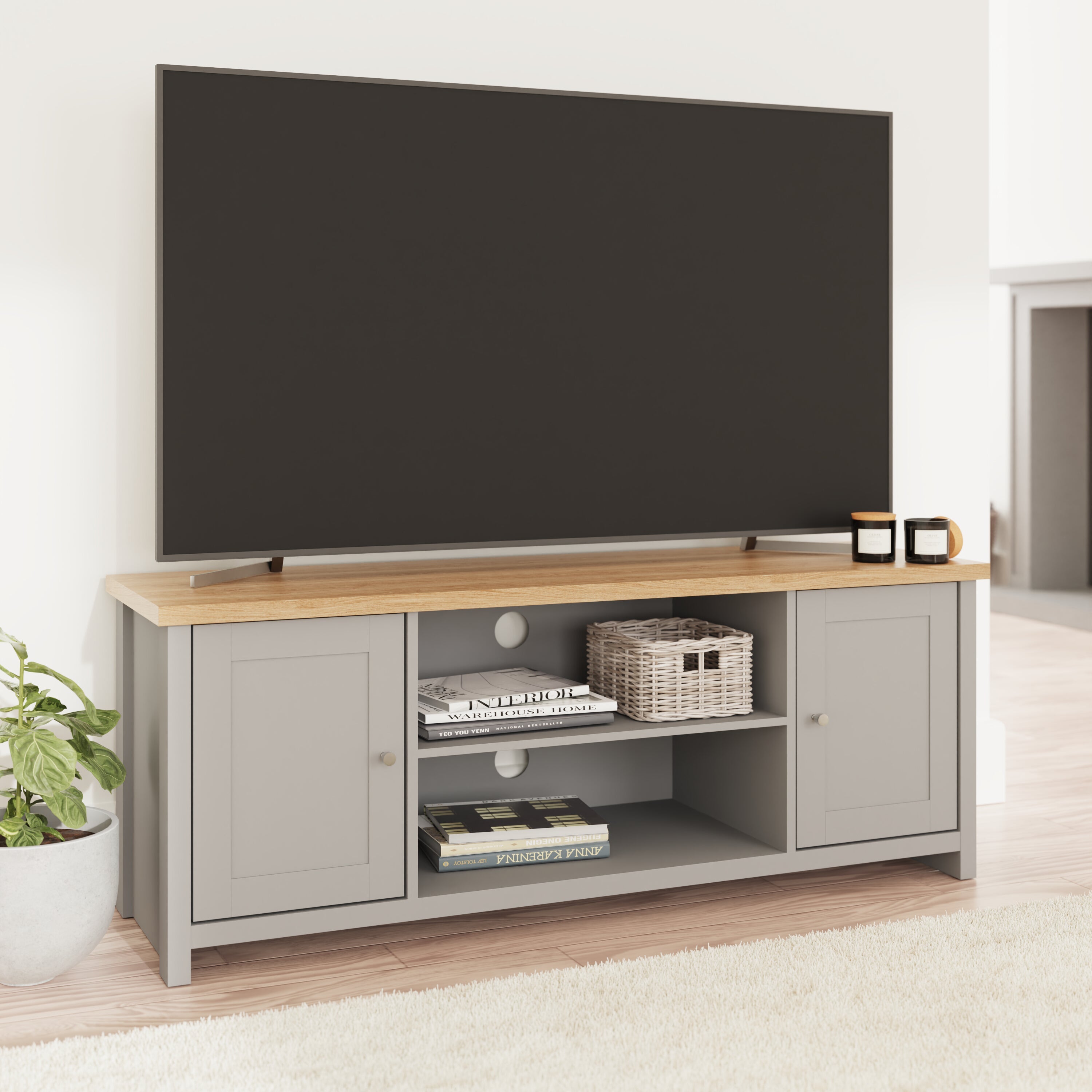 Lancaster Large TV Cabinet Grey – GFW, view 2