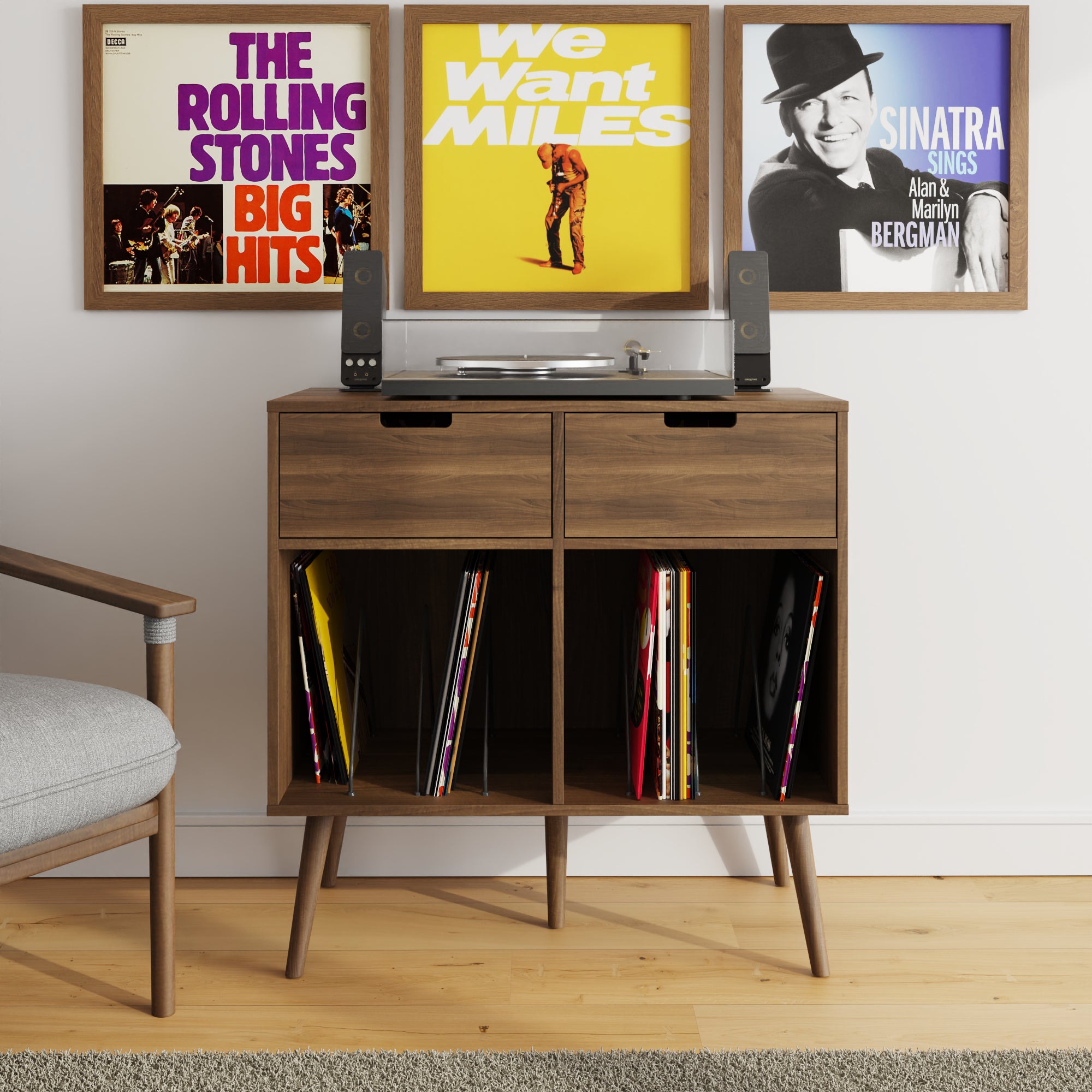 Jaxon 2 Drawer Turntable Stand – Walnut