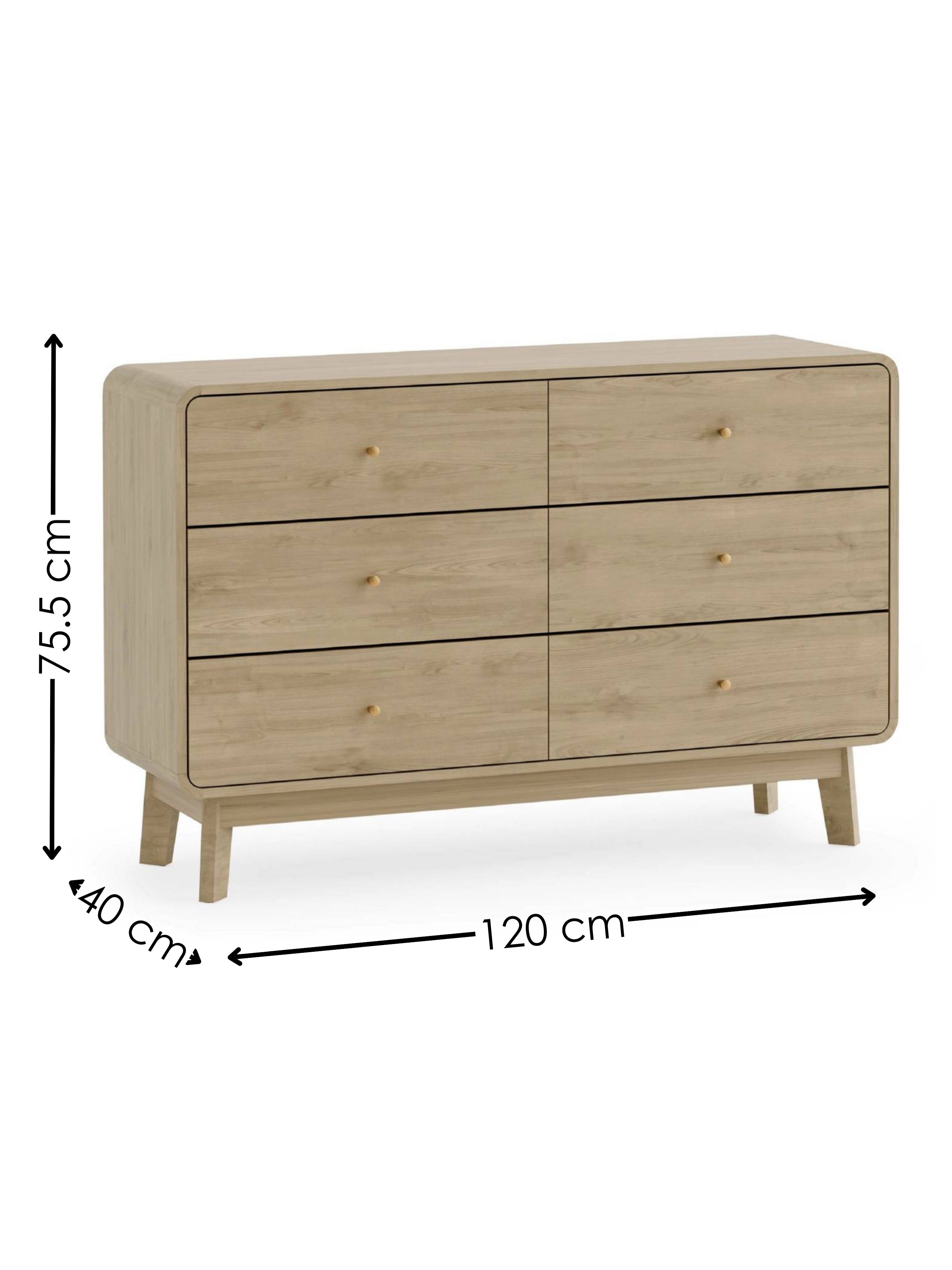 Ingrid 6 Drawer Dresser Oak – Julian Bowen, view 8