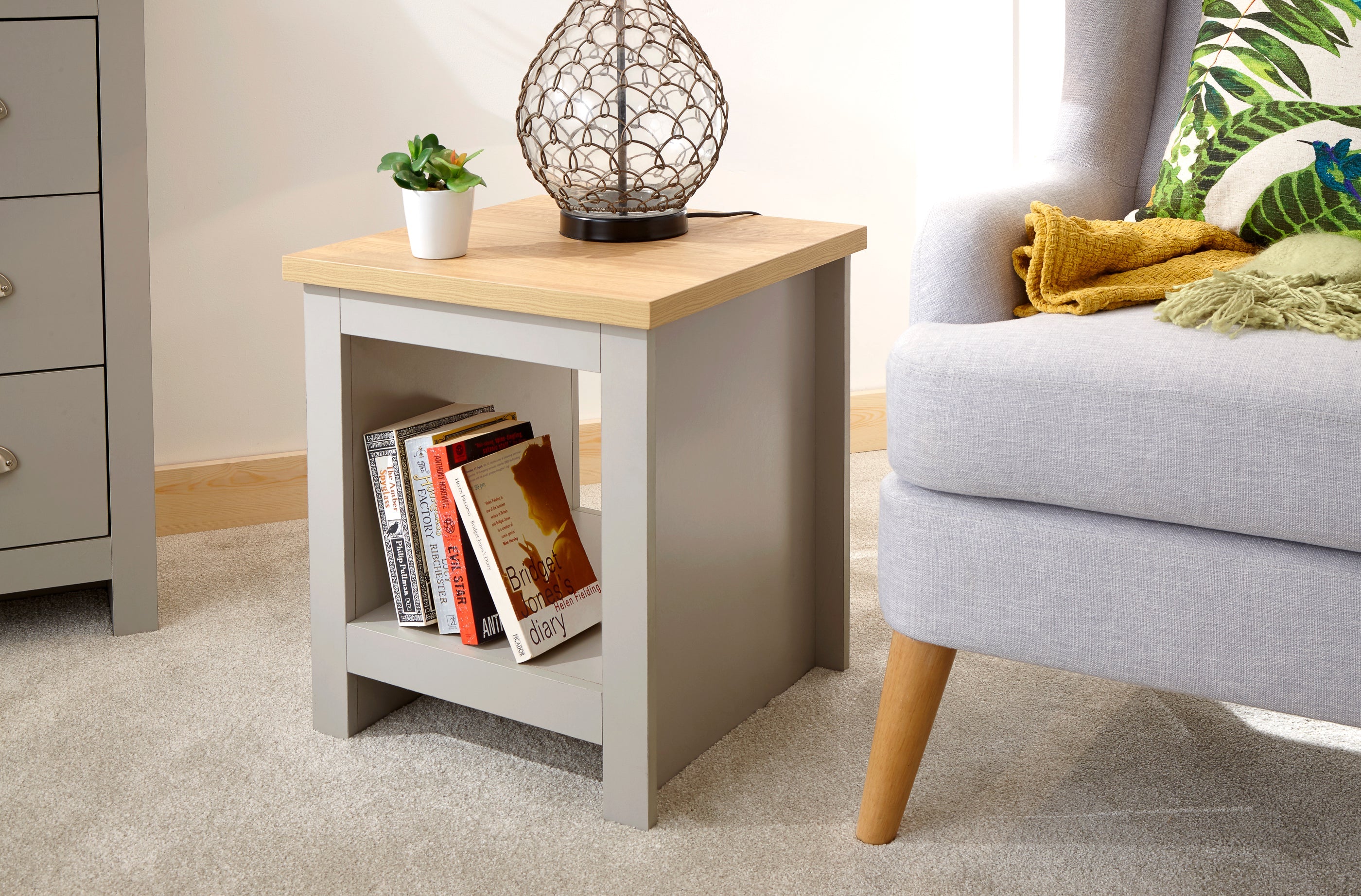 Lancaster Side Table With Shelf Grey – GFW, view 2