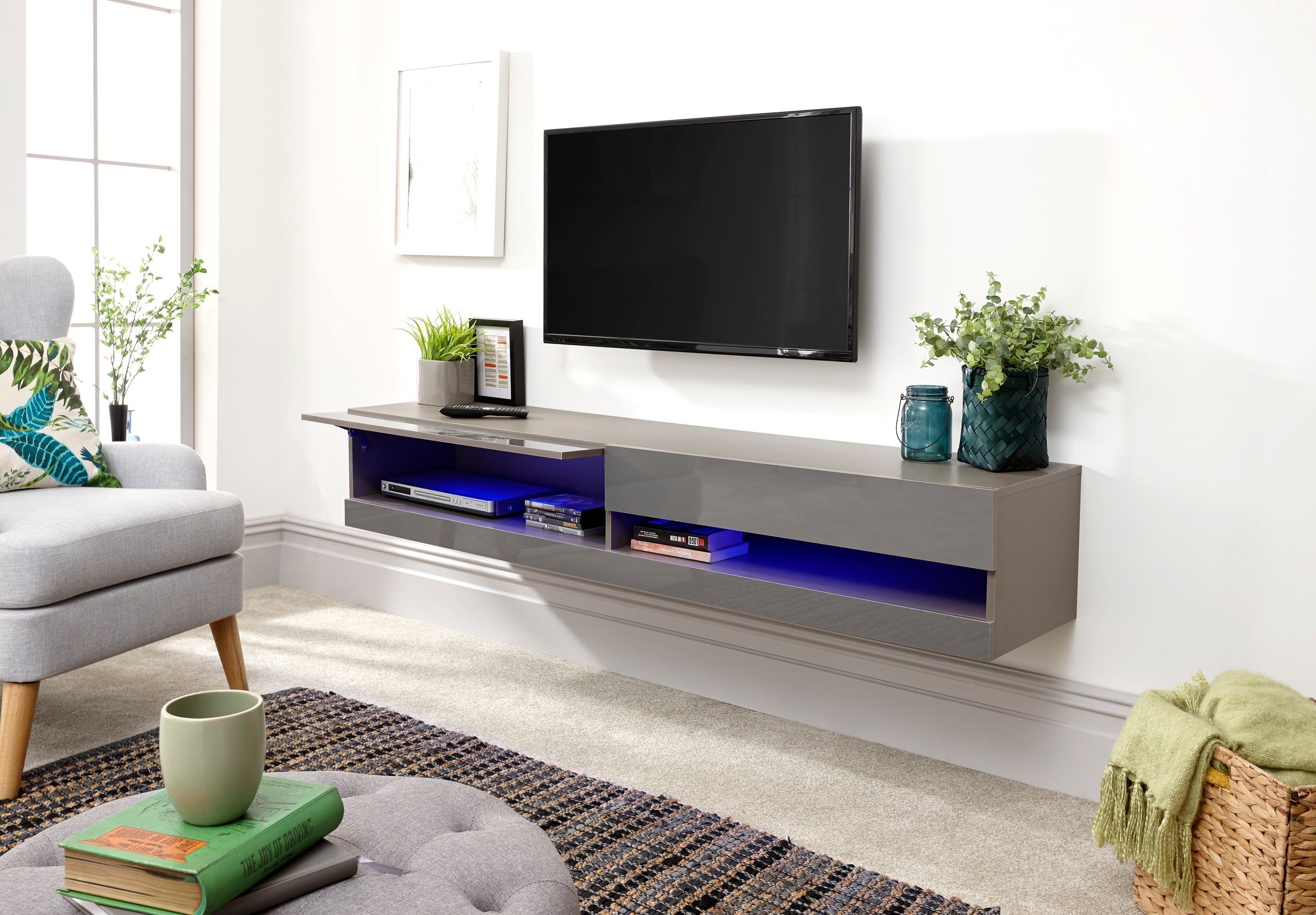 Galicia 150Cm Wall TV Unit With Led Grey – GFW, view 5