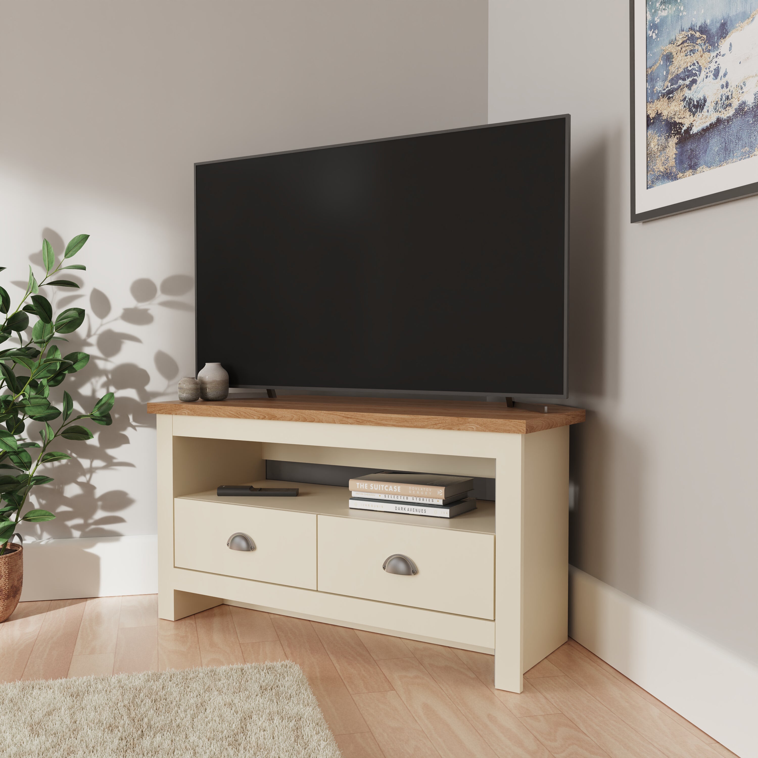 Lancaster Corner TV Unit Cream – GFW, view 2
