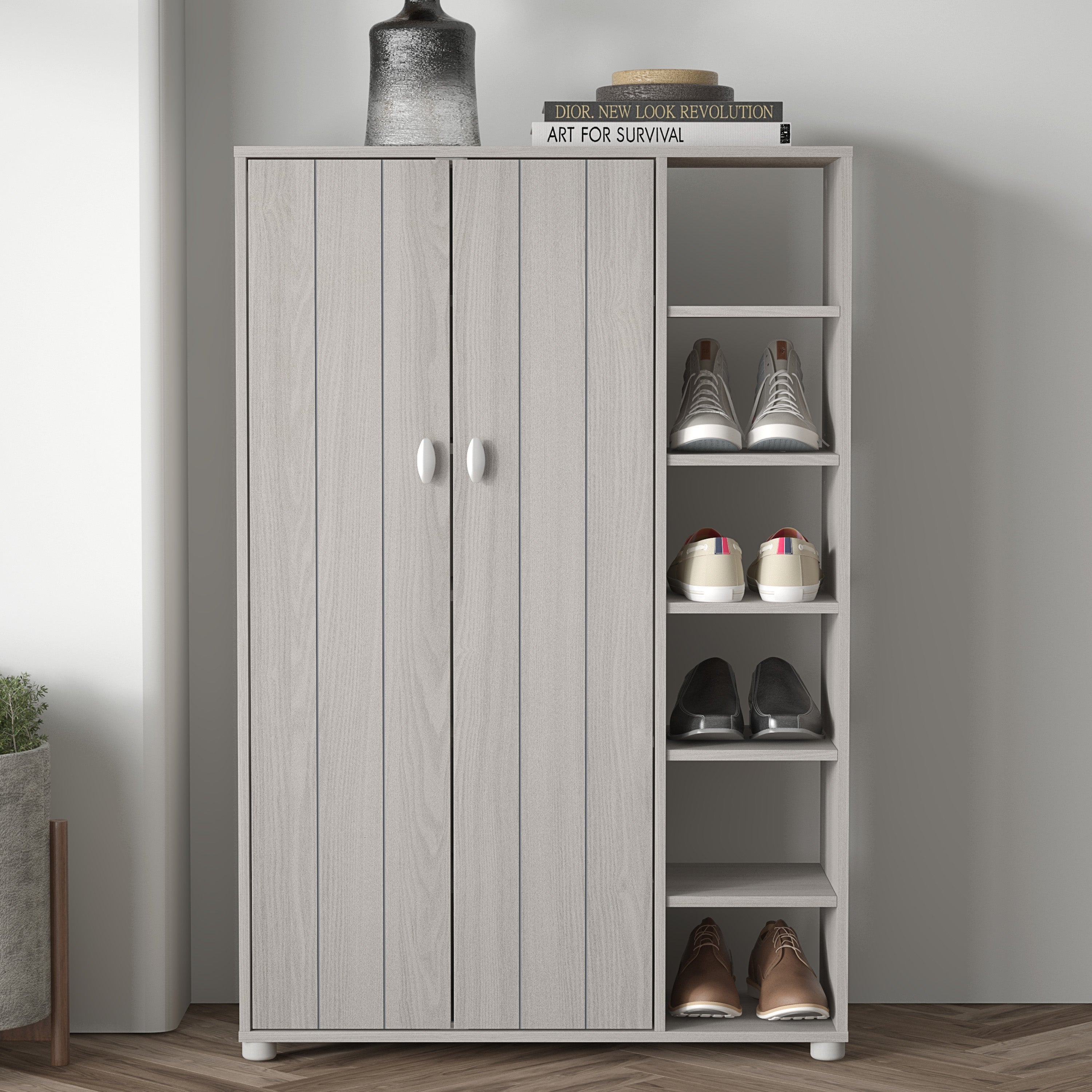 Bideford Tall Shoe Cabinet Warm Grey Oak – GFW, view 2