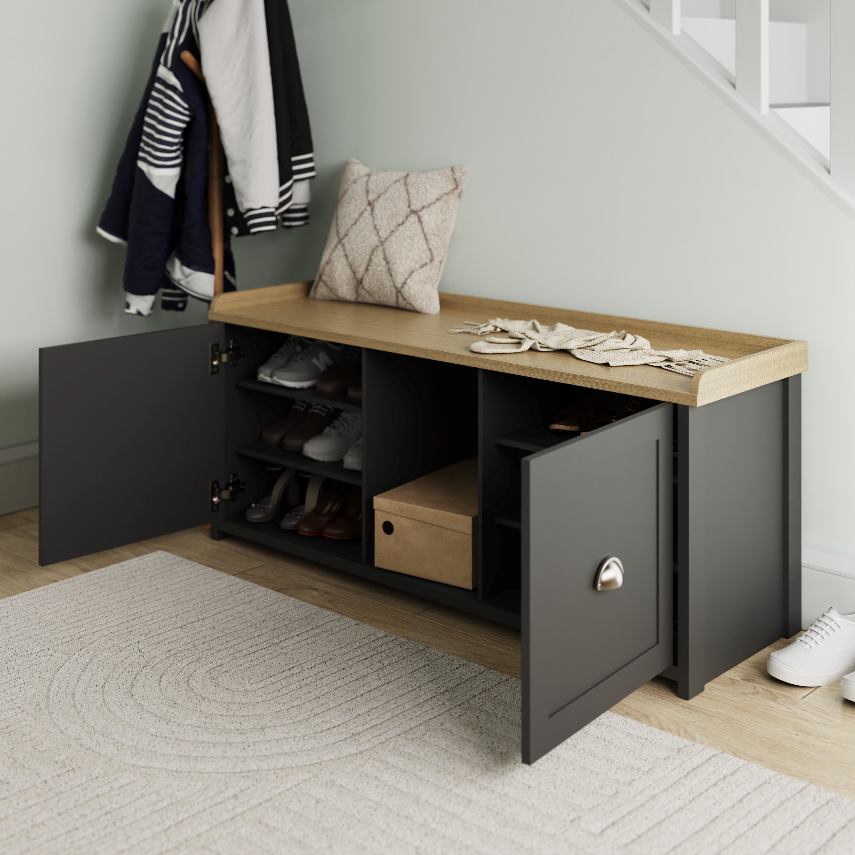 Lancaster 2 Door Shoe Bench Black – GFW, view 3