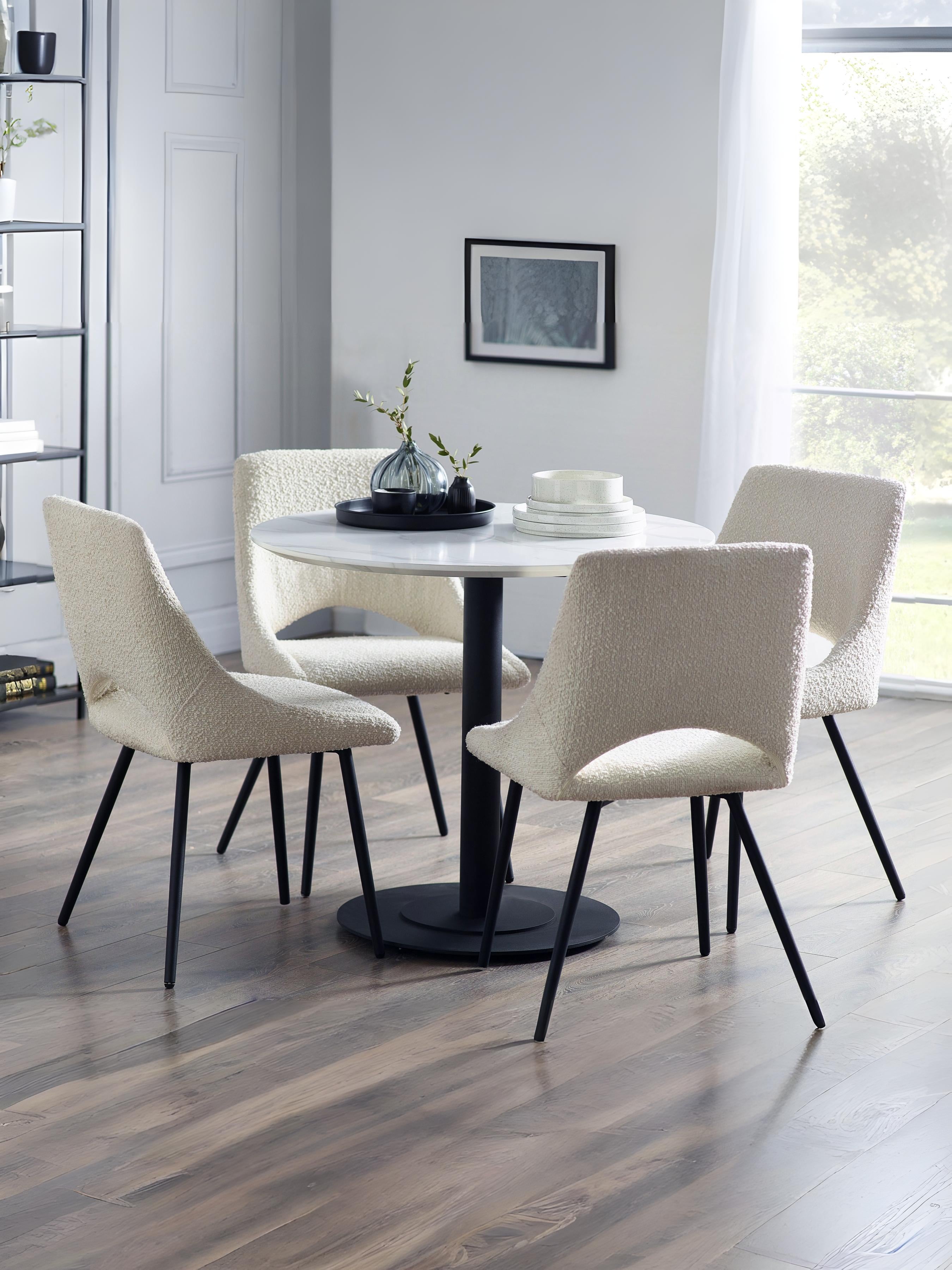 Luca Round Table & 4 Iris Ivory Chairs