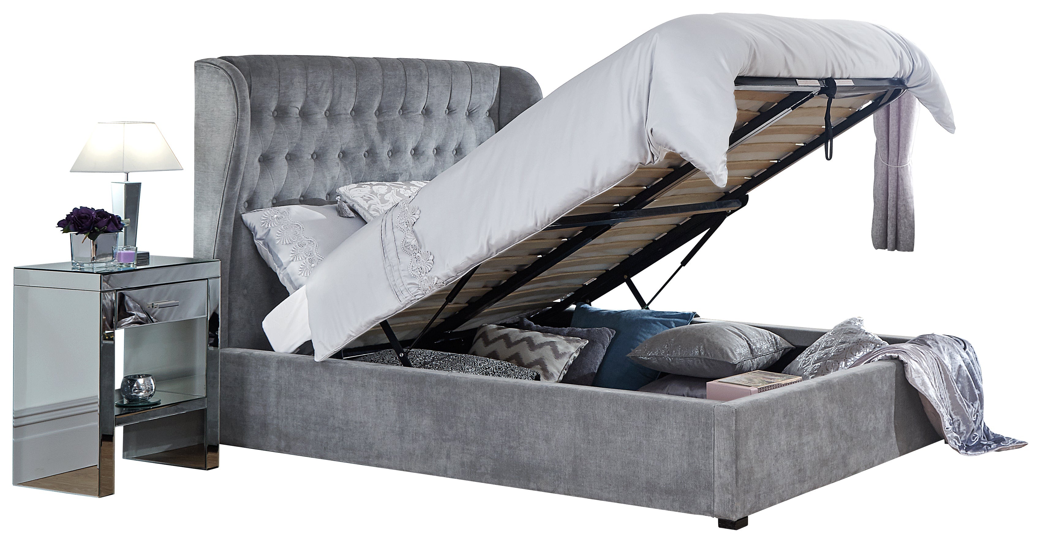 Dakota Ottoman Bed With Solid Base Platinum – GFW, view 14