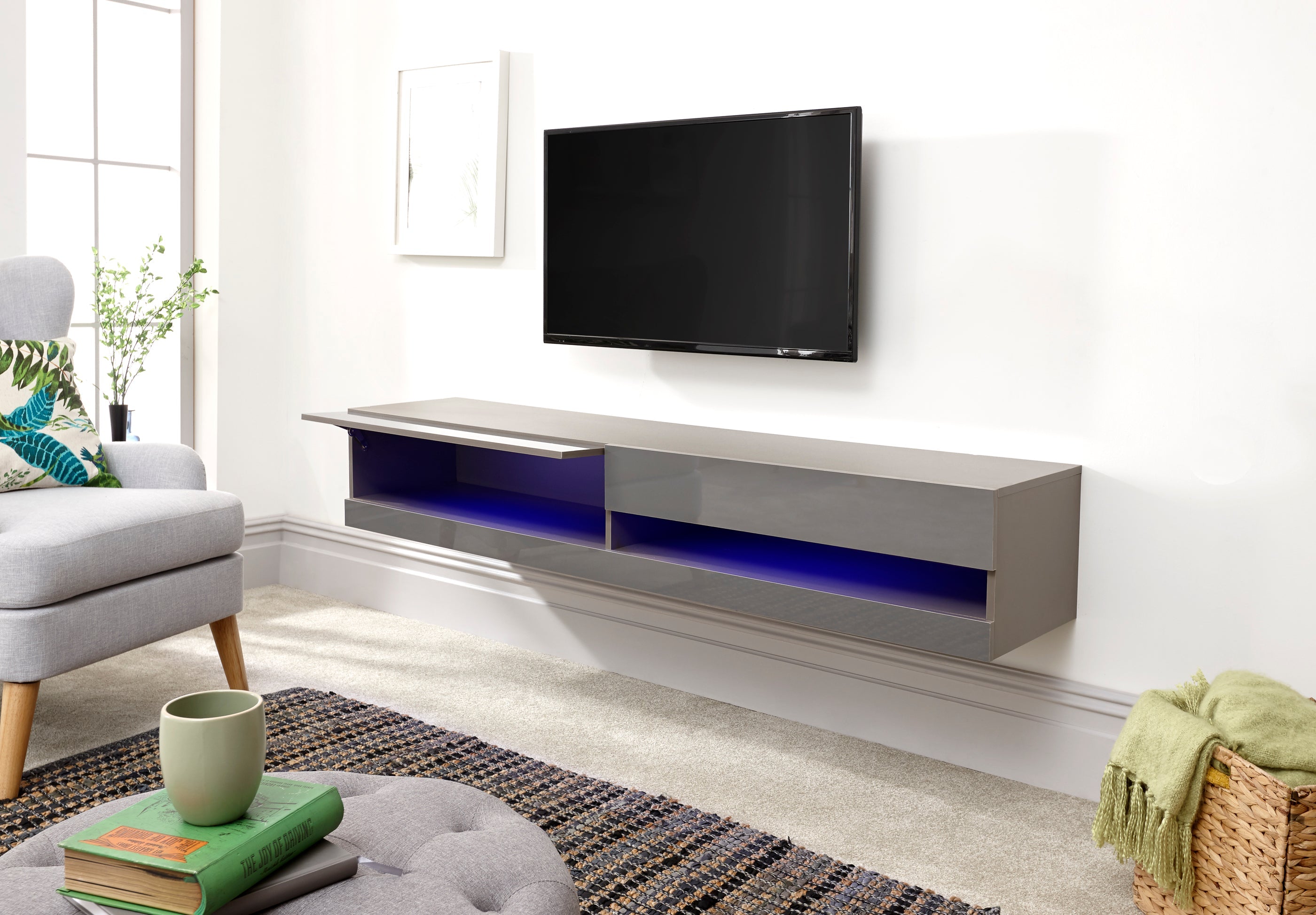 Galicia 180Cm Wall TV Unit With Led Grey – GFW, view 5