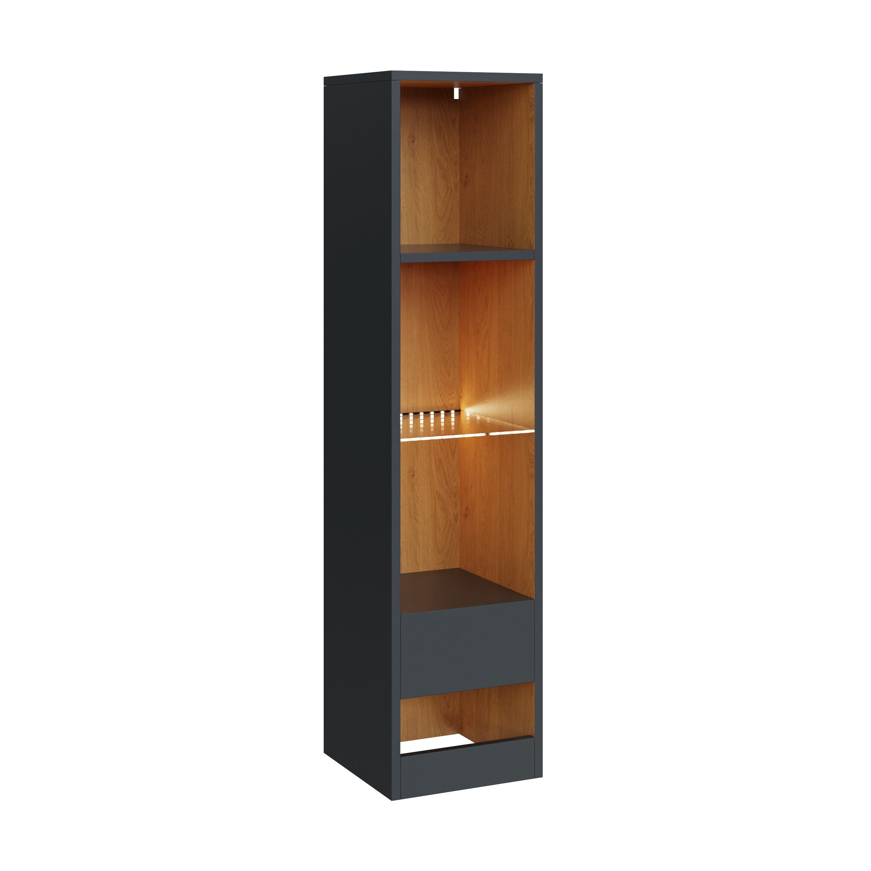 Leon Tall Shelf Unit With LED Anthracite/Oak – GFW, view 6