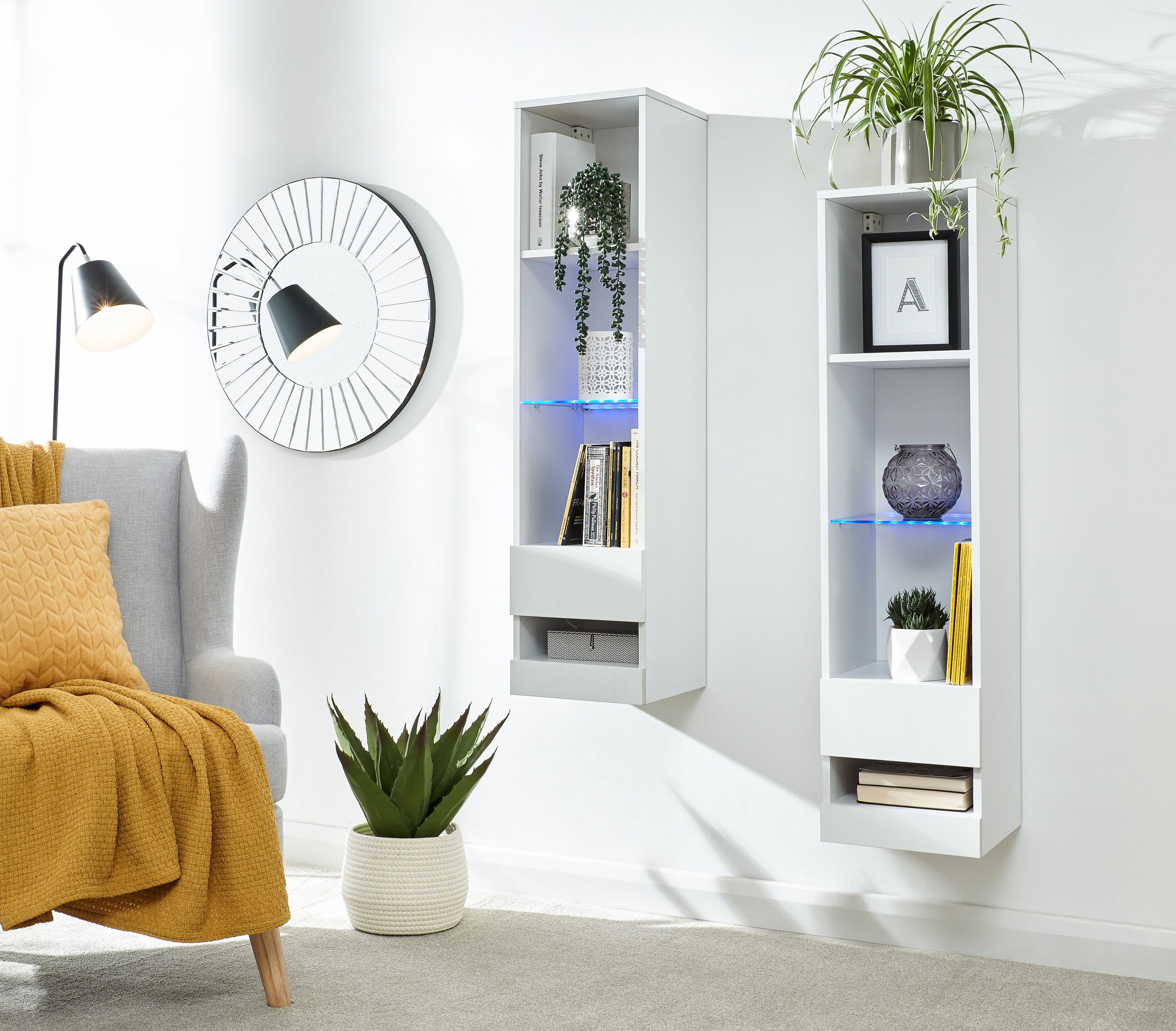 Galicia Tall Shelf Unit With Led White – GFW, view 8