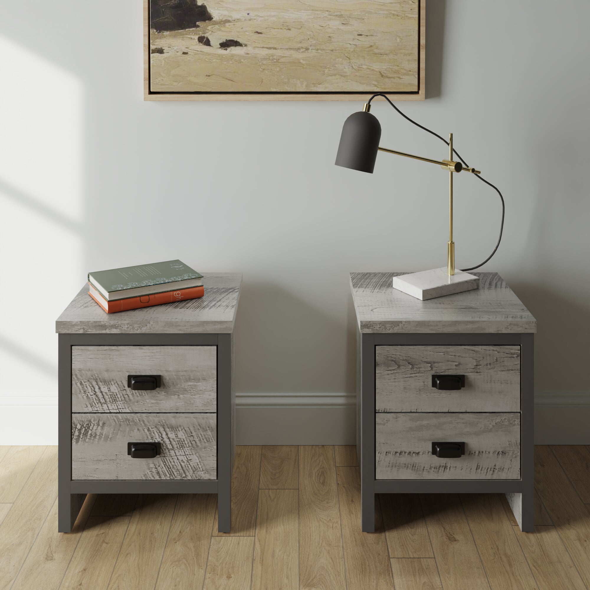 Boston 2 Drawer Bedsides Table In Grey (Pack of Two) – GFW, view 2