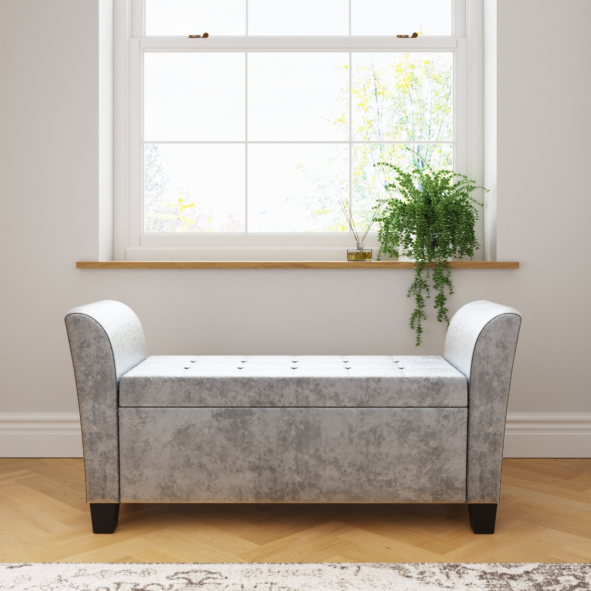Verona Window Seat Grey Crushed Velvet – GFW, view 5