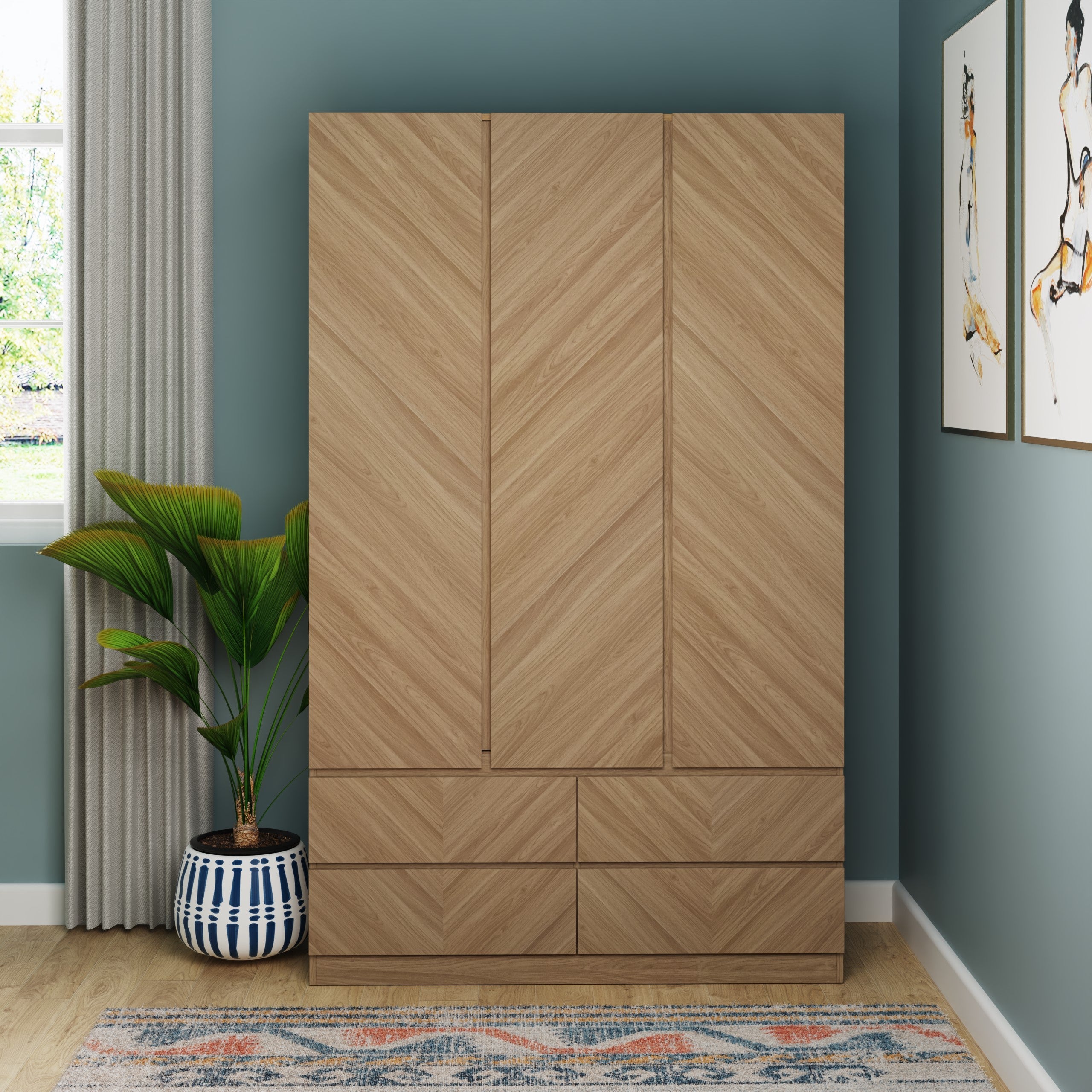Catania 3 Door 4 Drawer Wardrobe Euro Oak – GFW, view 2