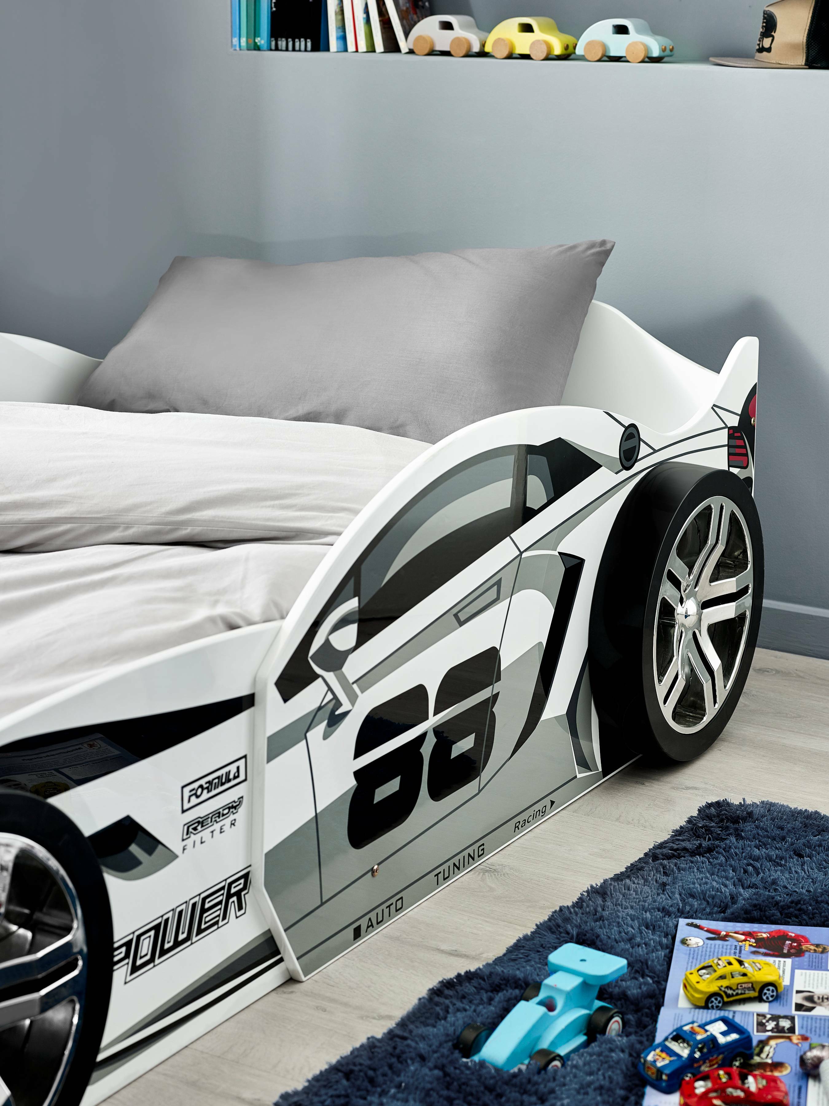 Storm White and Grey High Gloss 90cm Single Race Car Bed – Julian Bowen, view 7