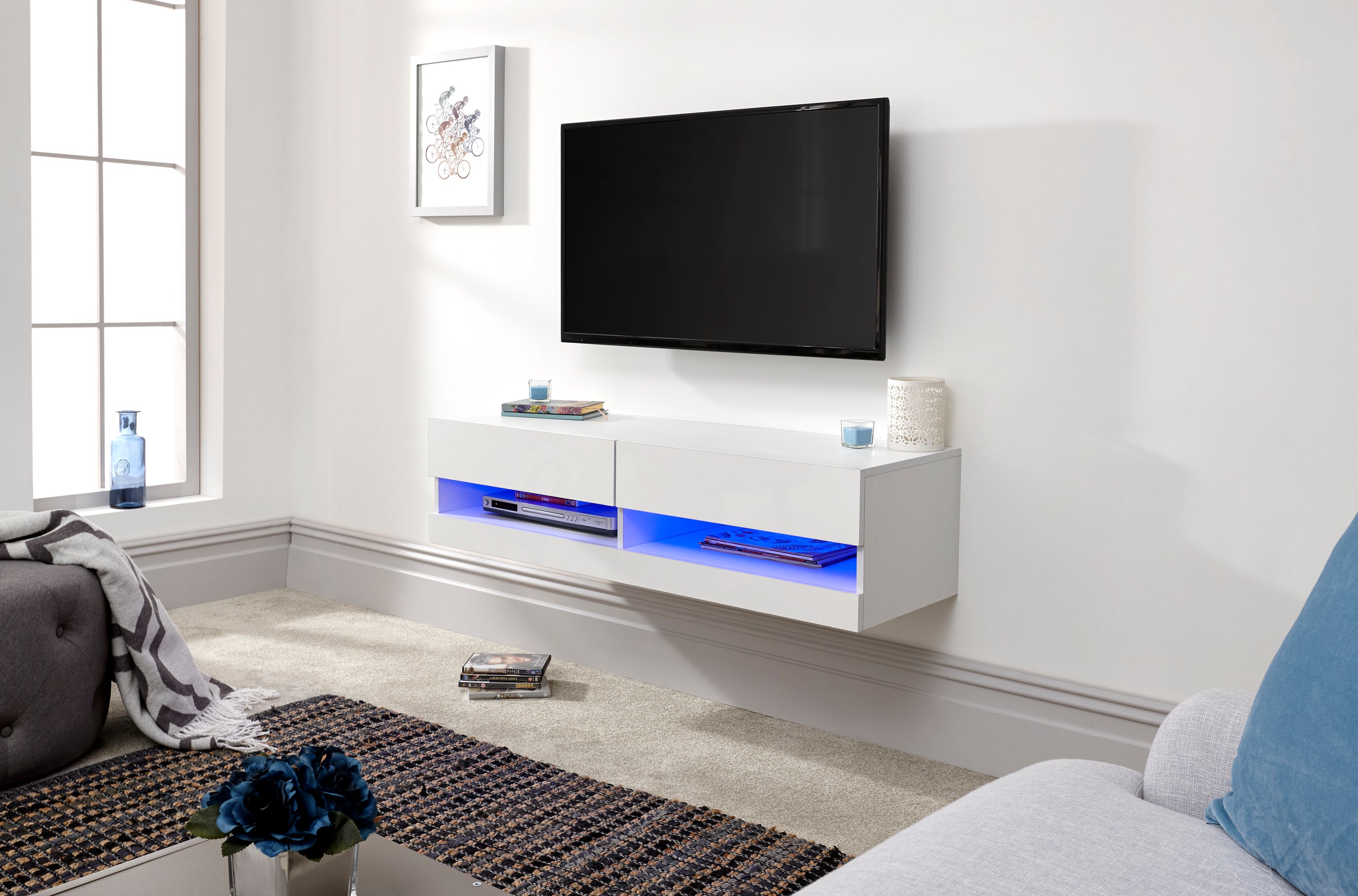 Galicia 120Cm Wall TV Unit With Led White – GFW, view 2
