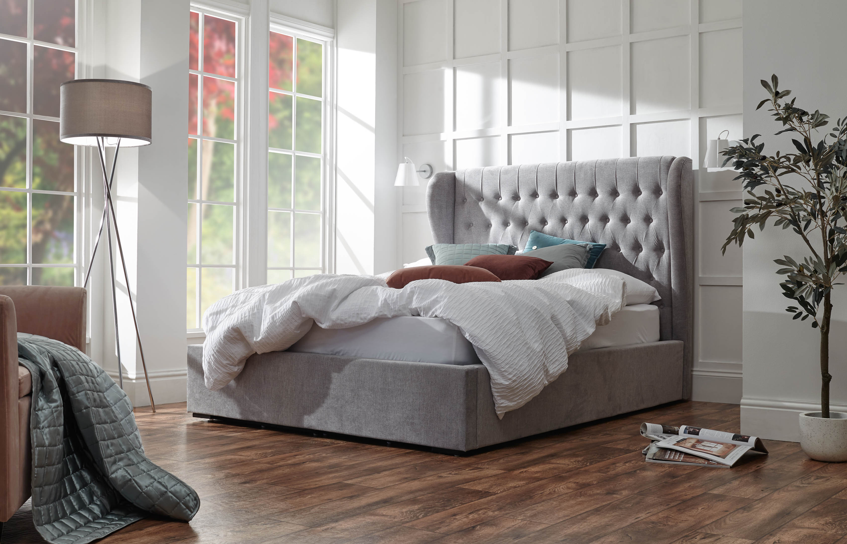Dakota Ottoman Bed With Solid Base Platinum – GFW, view 2