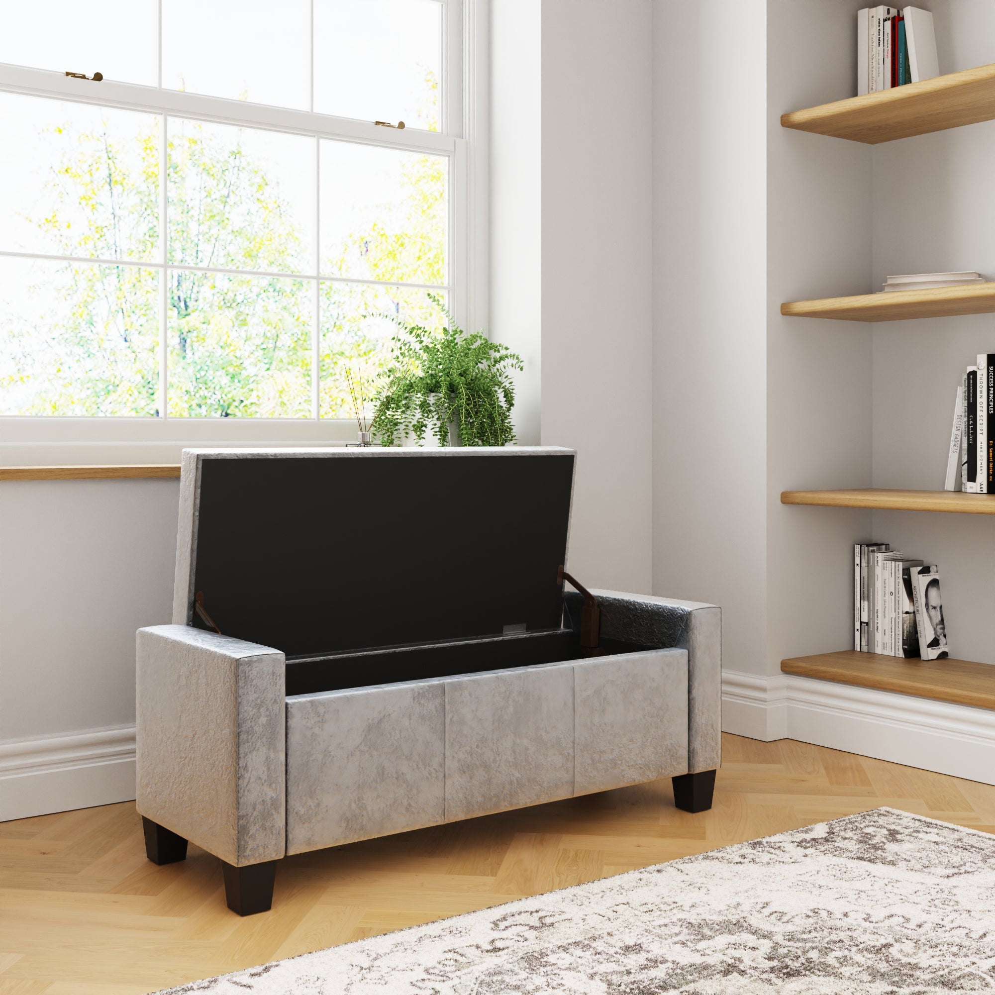 Verona Ottoman Bench Grey Crushed Velvet – GFW, view 3