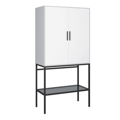 Slimline 2 Door Tall Cabinet in Pure White with Steel Black Legs – FTG, view 3