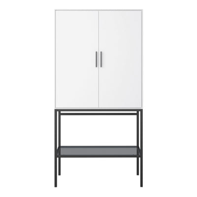 Slimline 2 Door Tall Cabinet in Pure White with Steel Black Legs – FTG, view 2