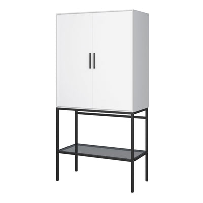Slimline 2 Door Tall Cabinet in Pure White with Steel Black Legs – FTG