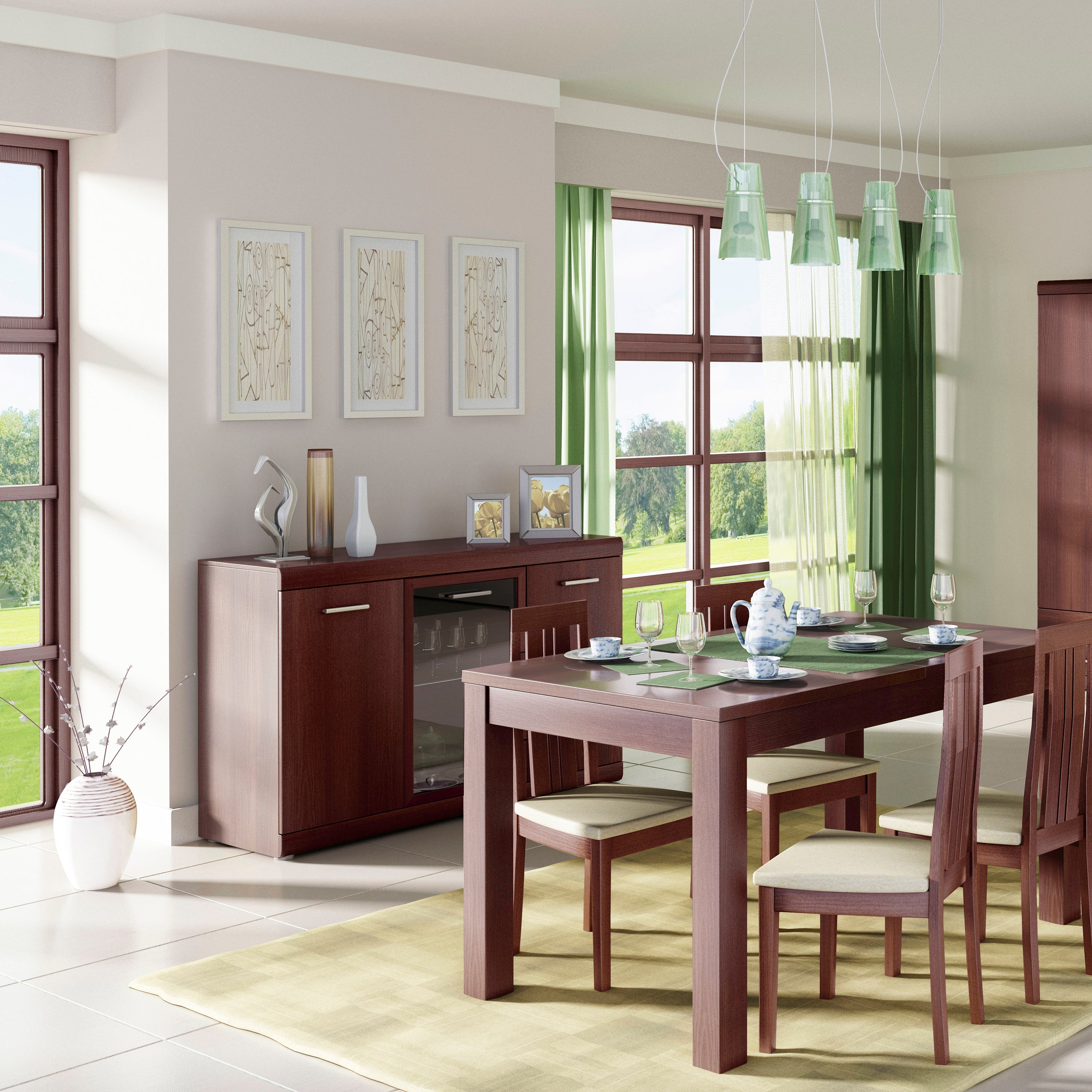 Imperial 3 Door Glazed Sideboard in Dark Mahogany Melamine – FTG, view 3