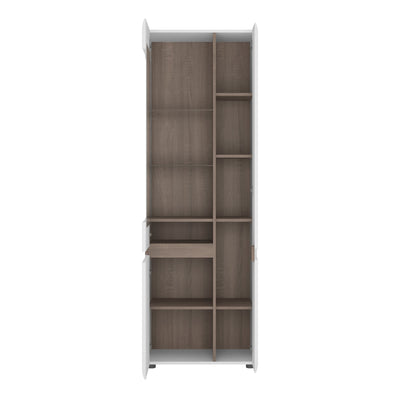 Chelsea Living Tall Glazed Narrow Display Unit (RHD) in White with a Truffle Oak Trim – FTG, view 2