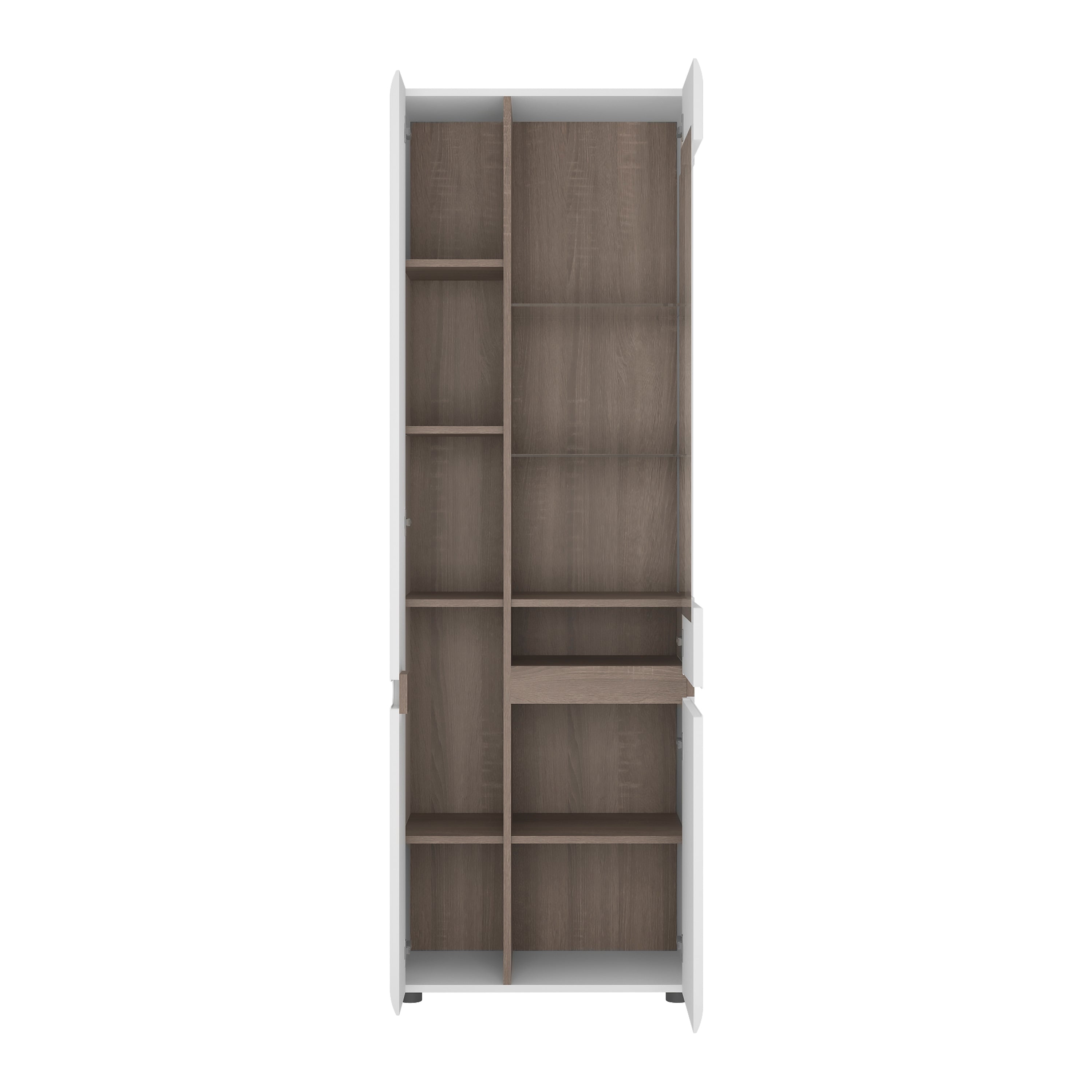 Chelsea Living Tall Glazed Narrow Display Unit (LHD) in White with a Truffle Oak Trim – FTG, view 2