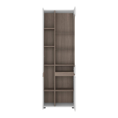 Chelsea Living Tall Glazed Narrow Display Unit (LHD) in White with a Truffle Oak Trim – FTG, view 2