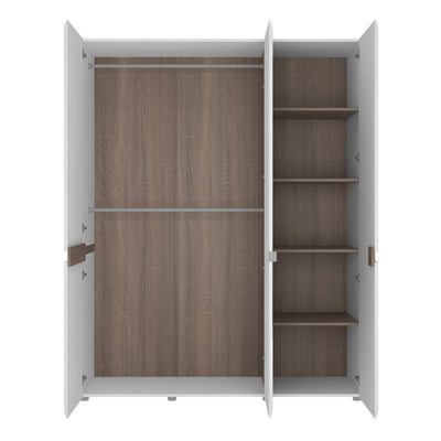 Chelsea Bedroom 3 Door Wardrobe with Mirror in White with a Truffle Oak Trim – FTG, view 2