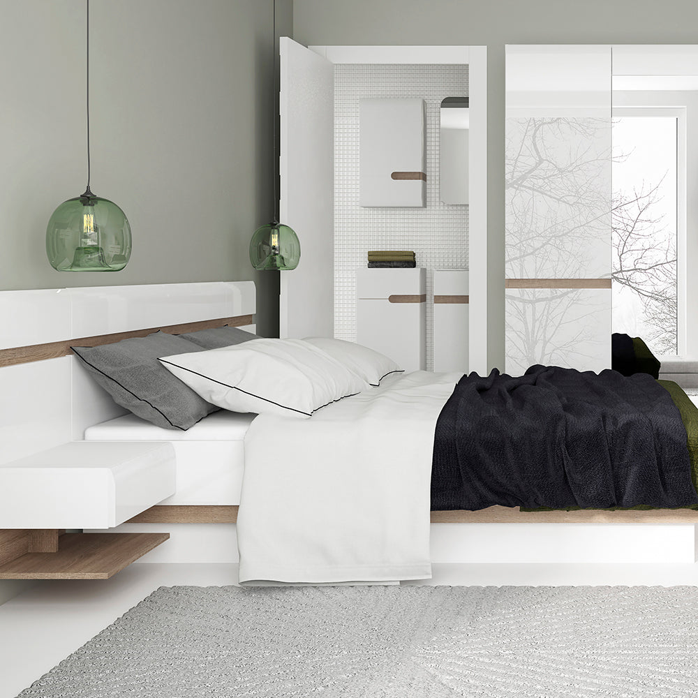 Chelsea Bedroom 3 Door Wardrobe with Mirror in White with a Truffle Oak Trim – FTG, view 4