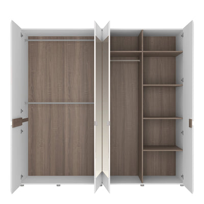 Chelsea Bedroom 4 Door Wardrobe with Mirrors in White with a Truffle Oak Trim – FTG, view 2