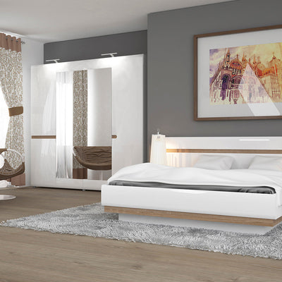 Chelsea Bedroom 4 Door Wardrobe with Mirrors in White with a Truffle Oak Trim – FTG, view 5
