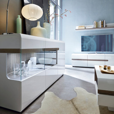 Chelsea Living 3 Door Glazed Sideboard in White with a Truffle Oak Trim – FTG, view 3