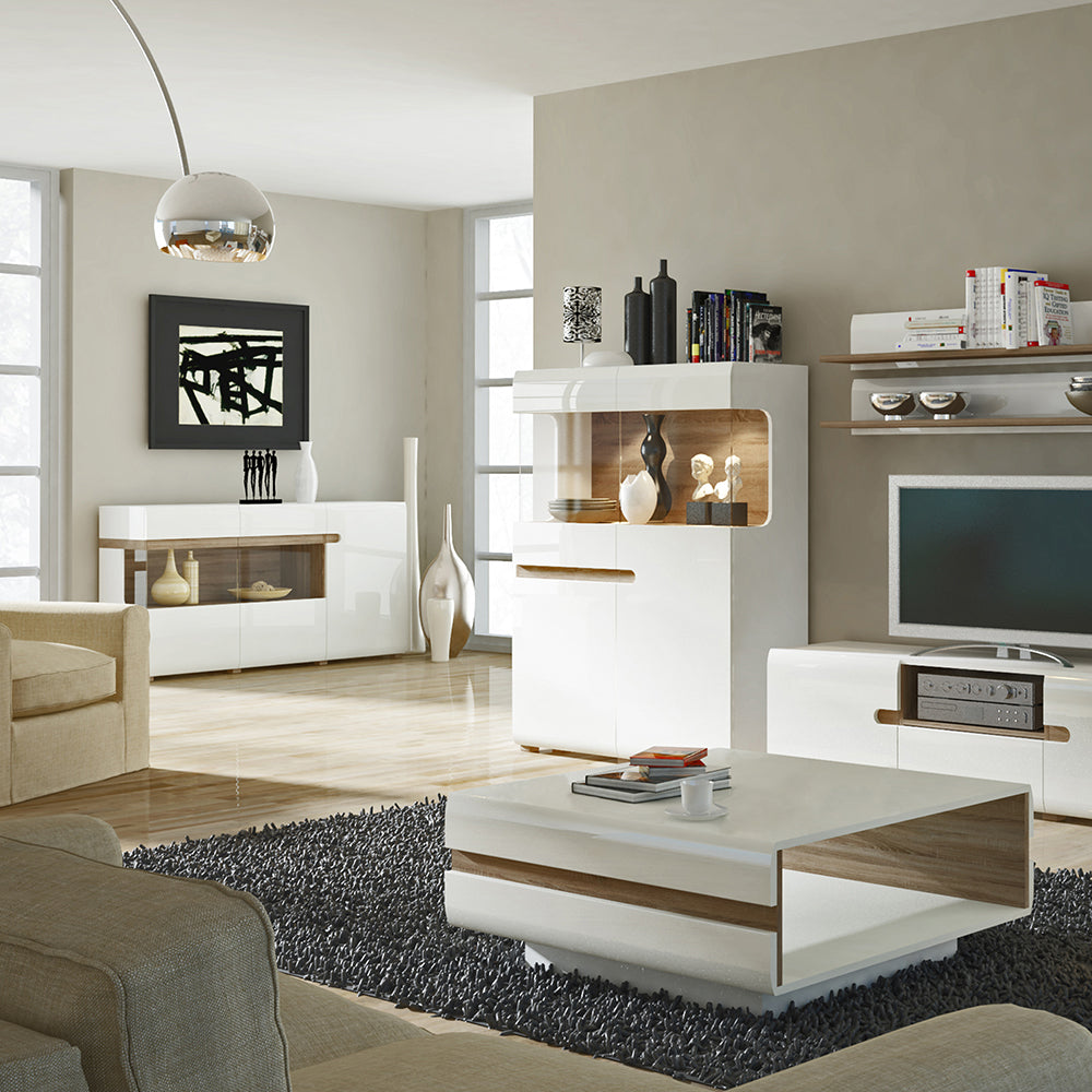 Chelsea Living 3 Door Glazed Sideboard in White with a Truffle Oak Trim – FTG, view 4