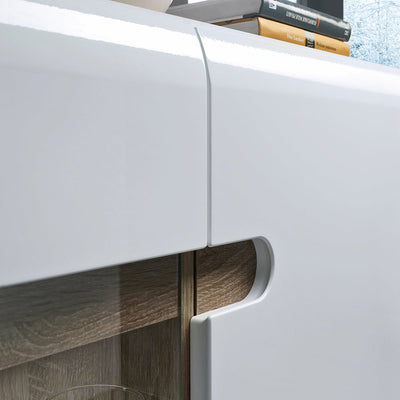 Chelsea Living 3 Door Glazed Sideboard in White with a Truffle Oak Trim – FTG, view 5
