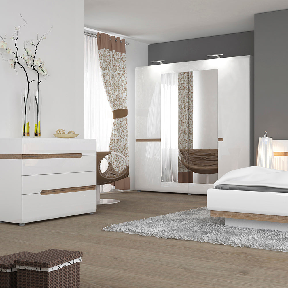 Chelsea Bedroom 4 Drawer Chest in White with a Truffle Oak Trim – FTG, view 3