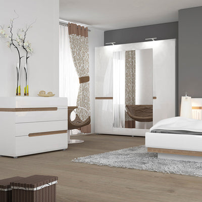 Chelsea Bedroom 4 Drawer Chest in White with a Truffle Oak Trim – FTG, view 3