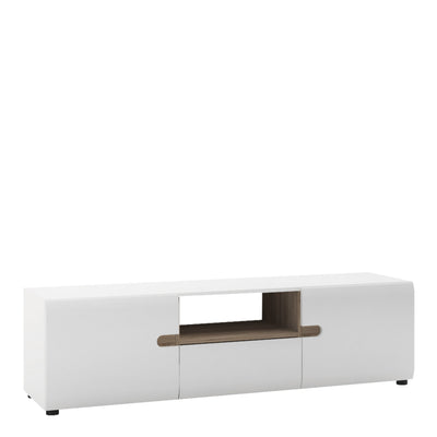 Chelsea Living Wide TV Unit in White with a Truffle Oak Trim – FTG