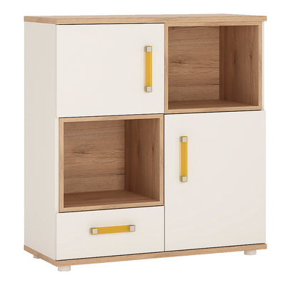 4KIDS 2 Door 1 Drawer Cupboard with 2 Open Shelves with Orange Handles – FTG