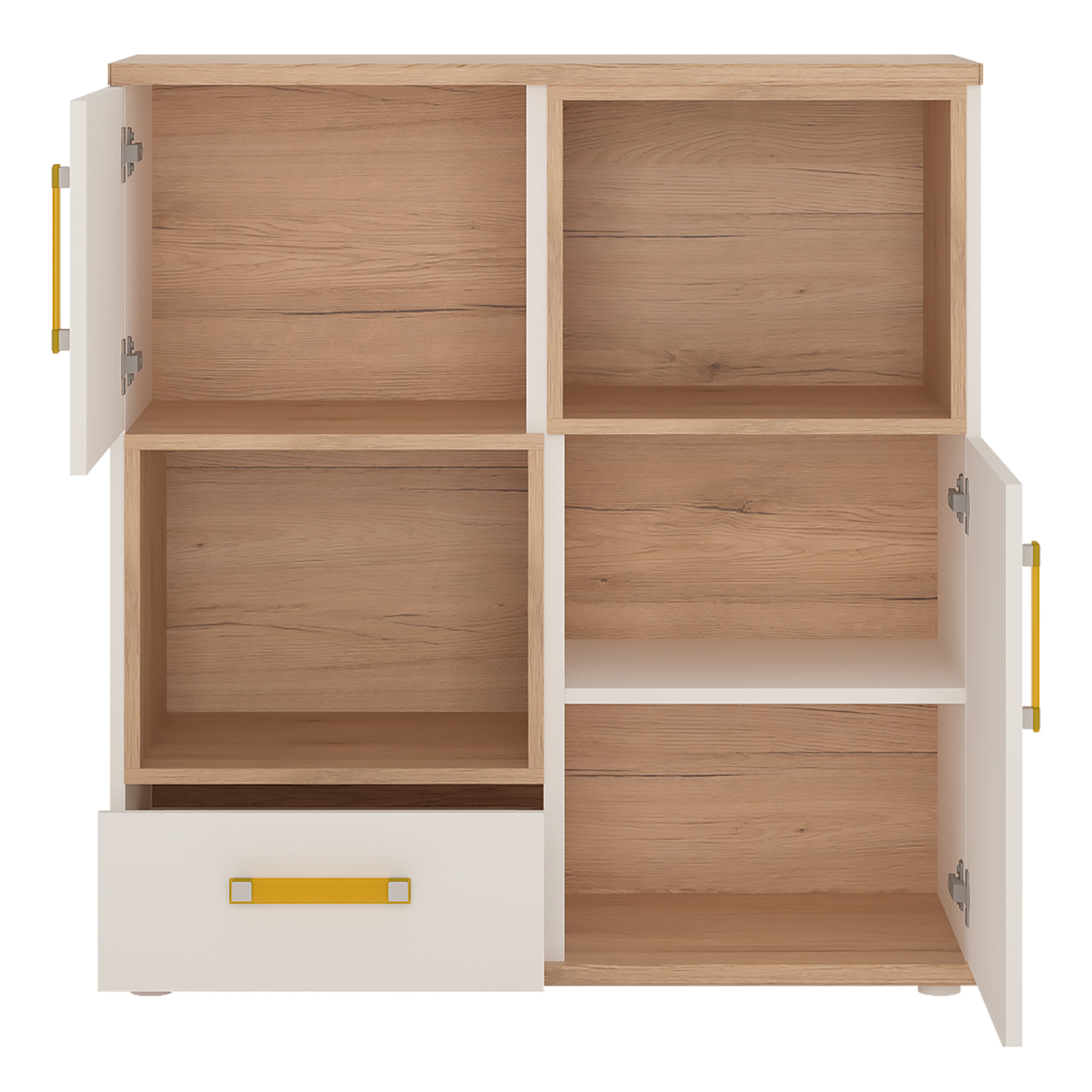 4KIDS 2 Door 1 Drawer Cupboard with 2 Open Shelves with Orange Handles – FTG, view 2