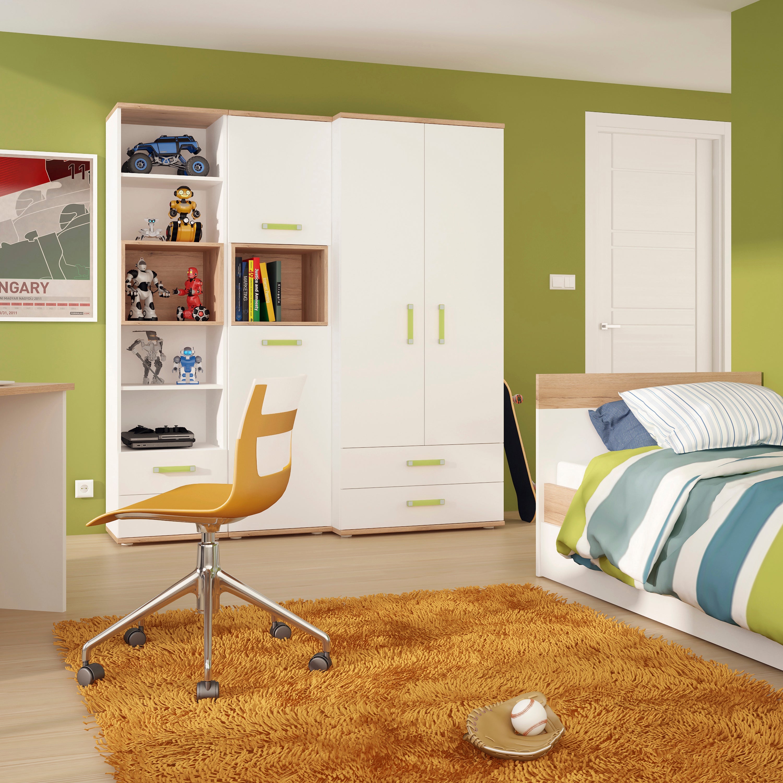 4KIDS 1 Drawer Bedside Cabinet with Lemon Handles – FTG, view 4